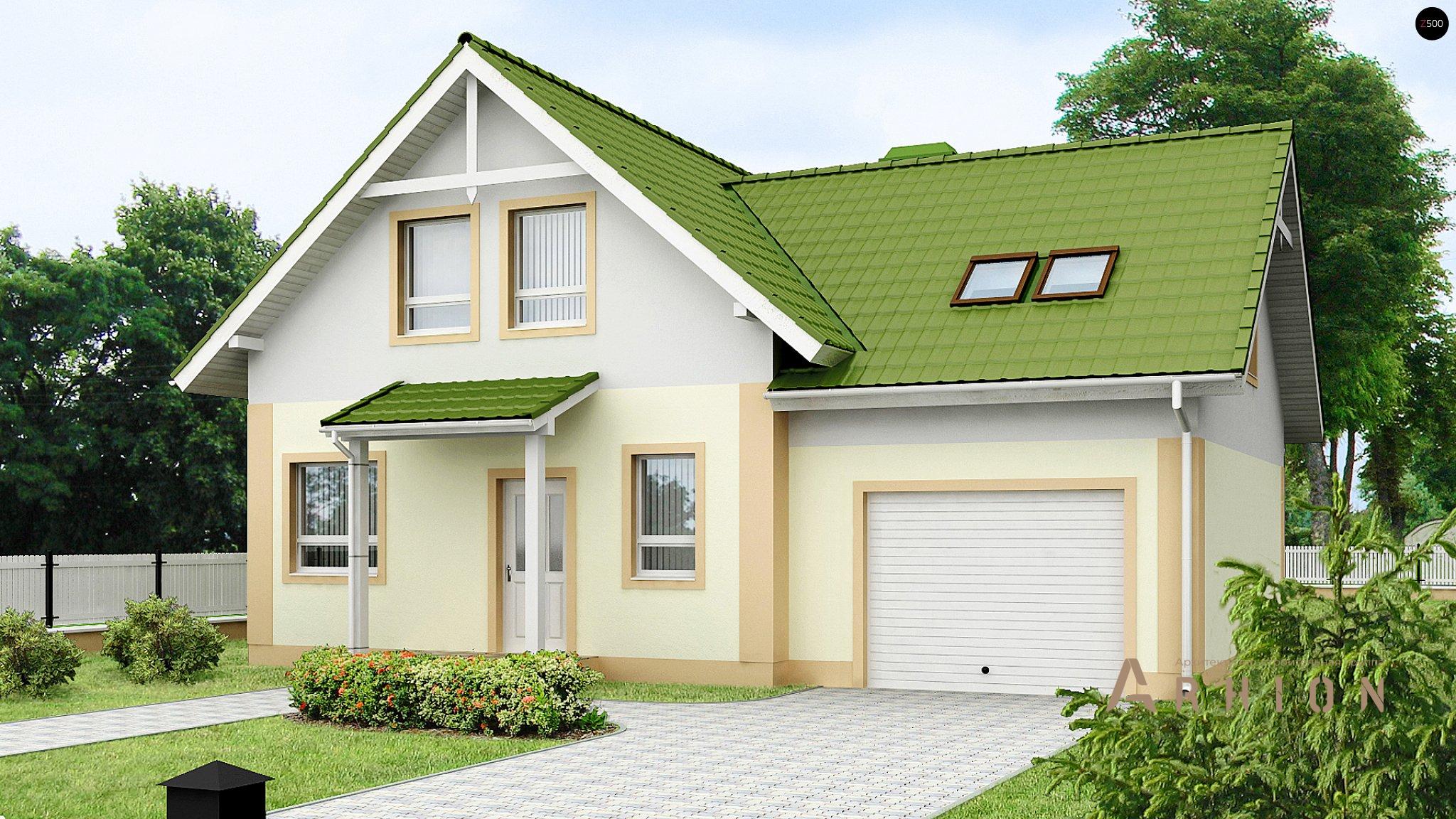 1. Проект одноэтажного дома в европейском стиле с двускатной кровлей, Z43, площадью - 139 кв c мансардой, терассой, балконом, гаражом, эркером