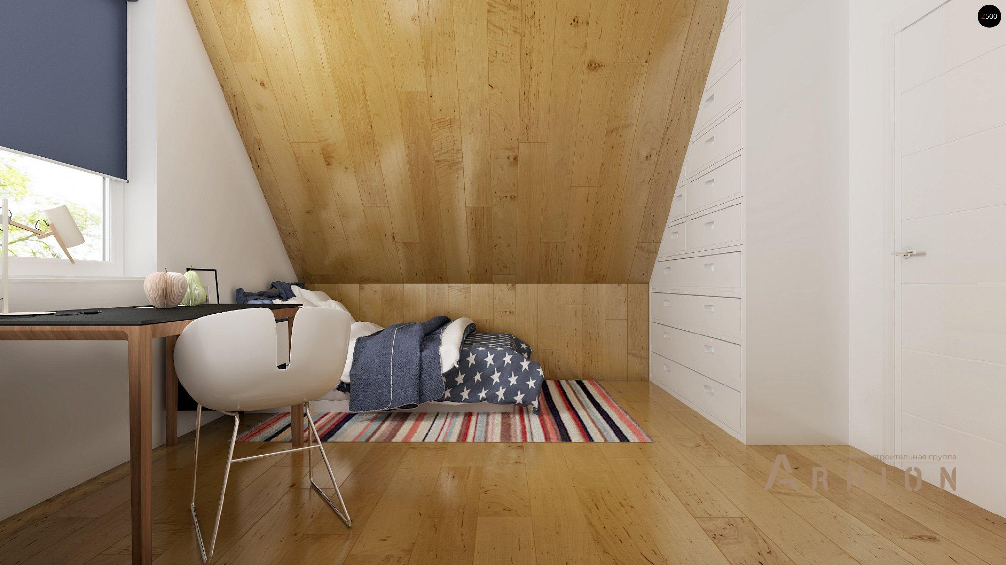 11. Проект одноэтажного дома в европейском стиле с двускатной кровлей, Z43, площадью - 139 кв c мансардой, терассой, балконом, гаражом, эркером