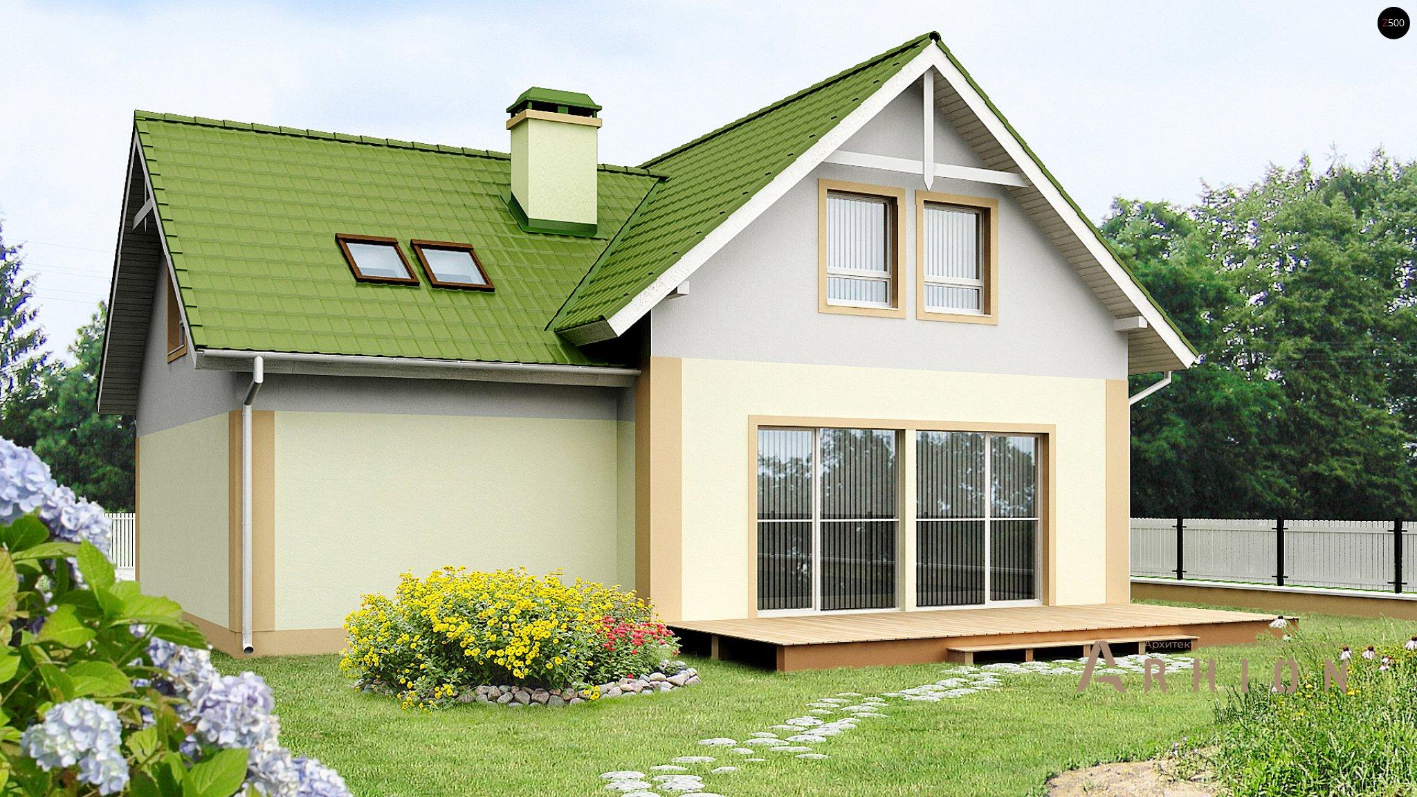 12. Проект одноэтажного дома в европейском стиле с двускатной кровлей, Z43, площадью - 139 кв c мансардой, терассой, балконом, гаражом, эркером