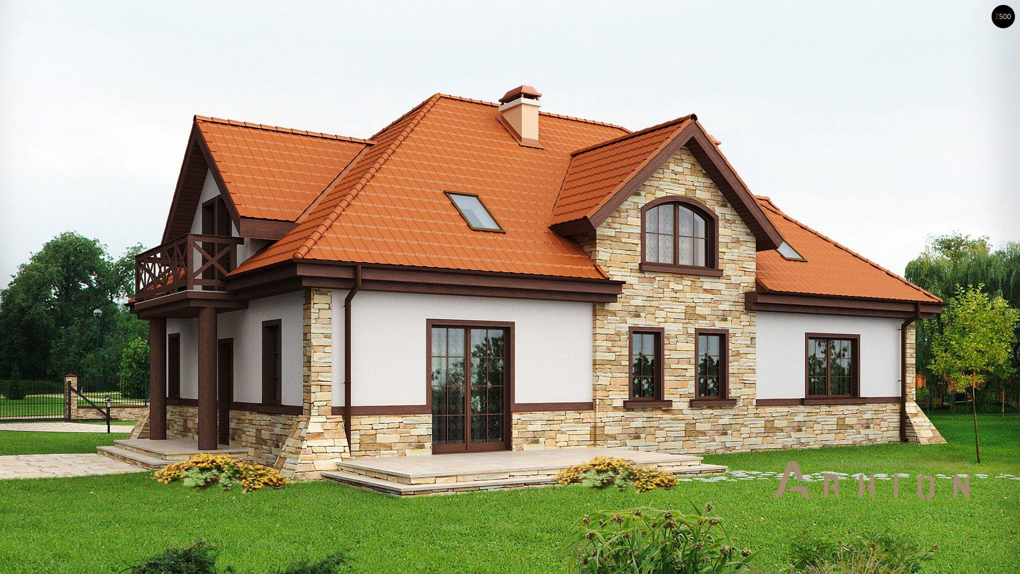 2. Проект одноэтажного дома в европейском стиле с четырехскатной, Z46, площадью - 243 кв c мансардой, балконом