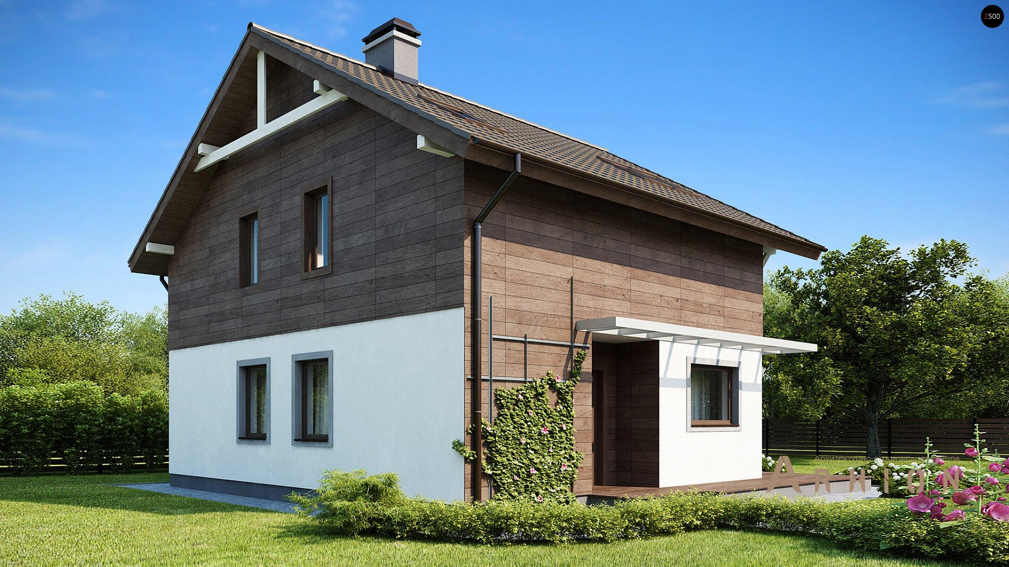 2. Проект одноэтажного дома в канадском стиле с двускатной кровлей, Z47, площадью - 122 кв c мансардой, терассой, балконом, эркером