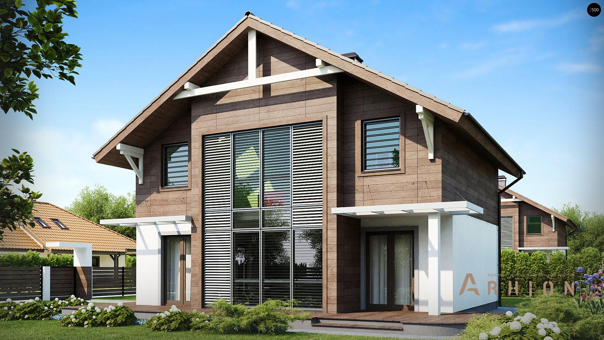 3. Проект одноэтажного дома в канадском стиле с двускатной кровлей, Z47, площадью - 122 кв c мансардой, терассой, балконом, эркером