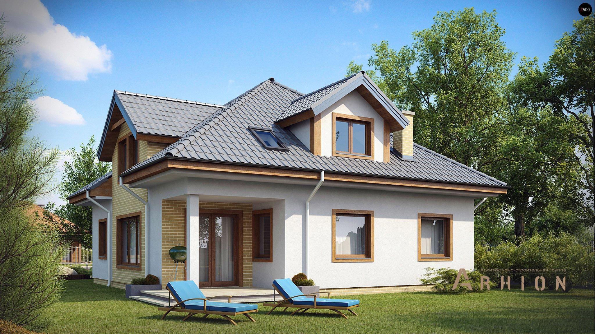 2. Проект одноэтажного дома в альпийском стиле с многоскатной кровлей, Z49, площадью - 216 кв c мансардой, терассой, гаражом