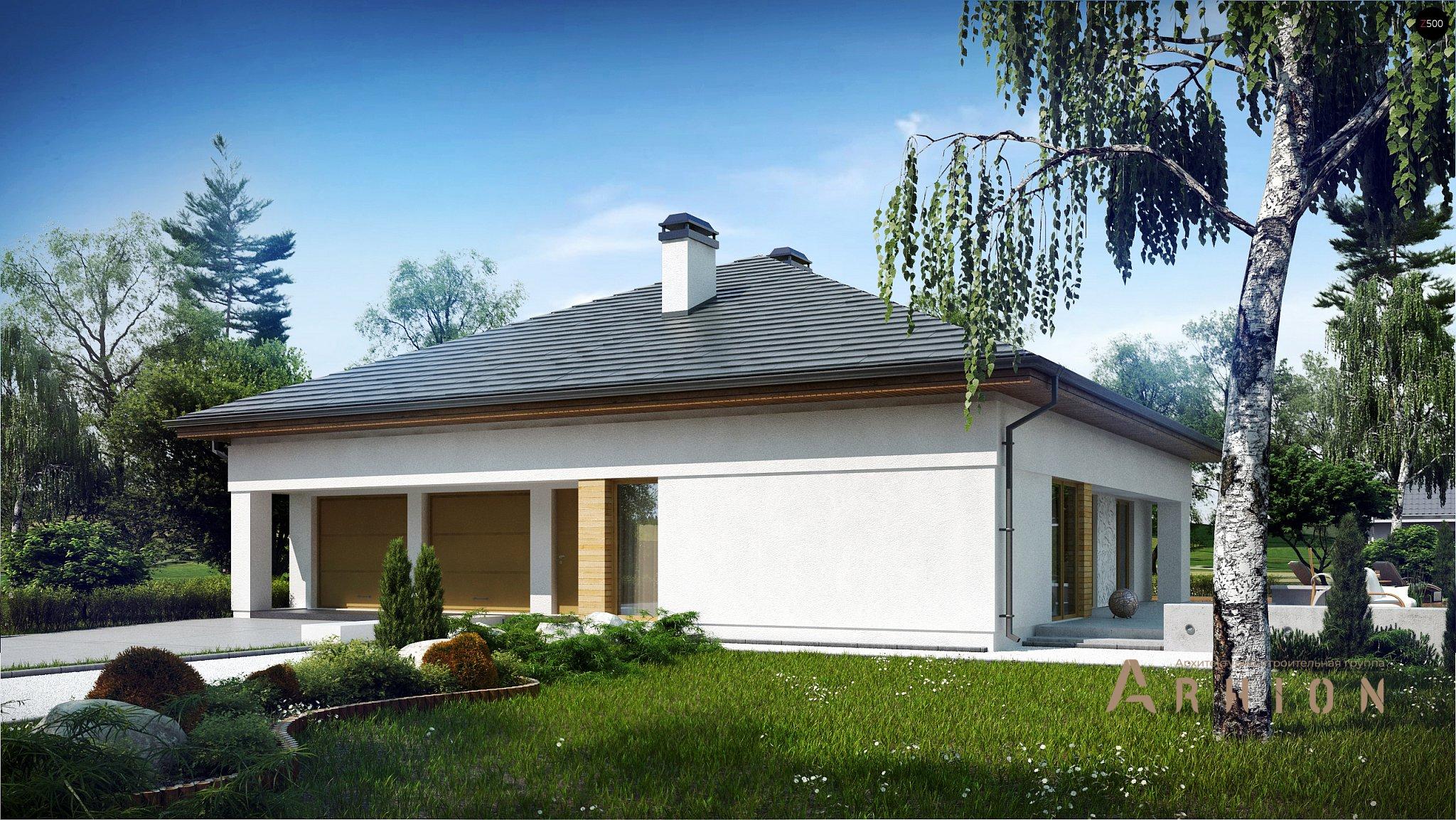 2. Проект одноэтажного дома в современном стиле с четырехскатной, Z51, площадью - 401 кв c мансардой, терассой, гаражом