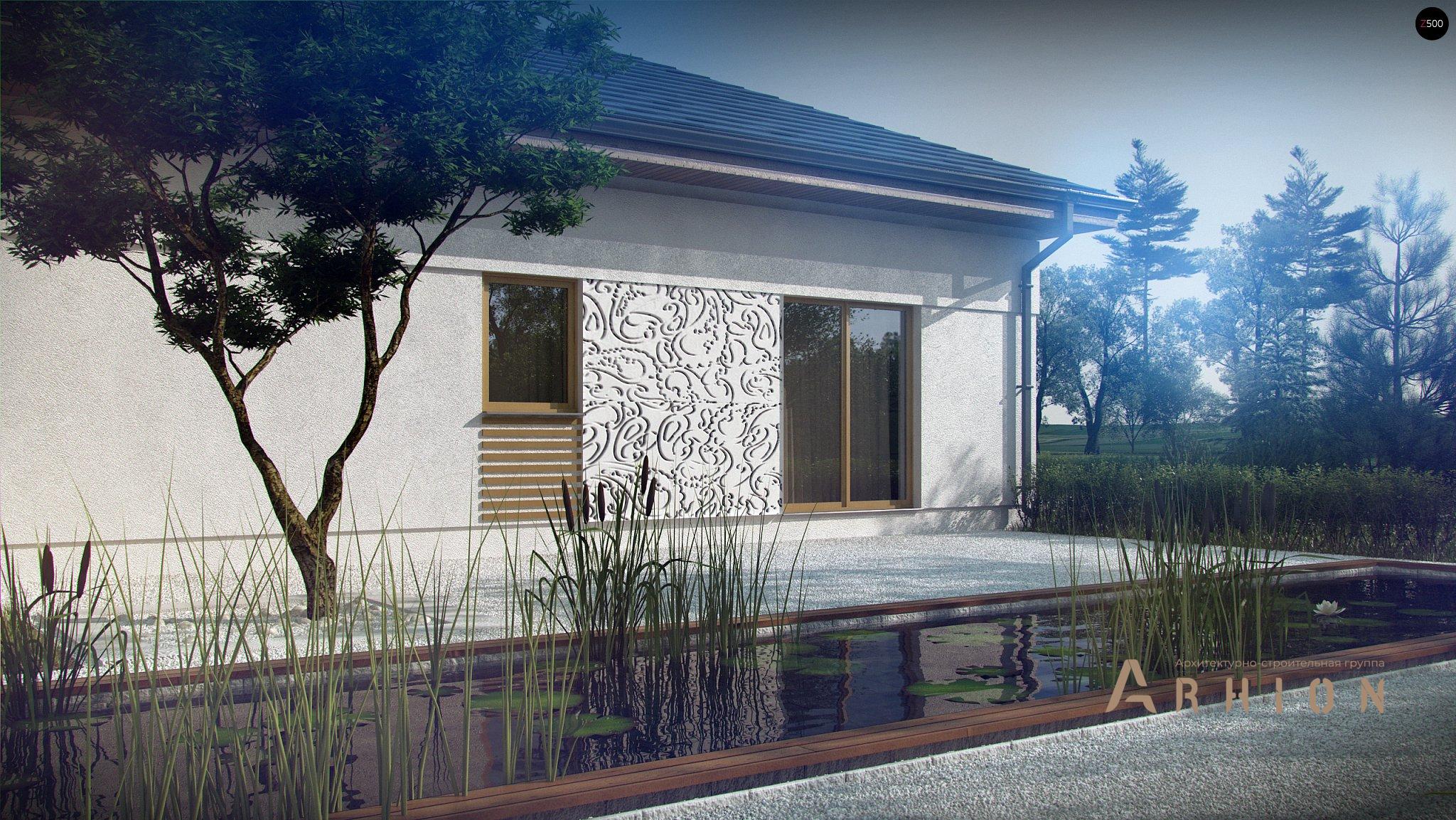 4. Проект одноэтажного дома в современном стиле с четырехскатной, Z51, площадью - 401 кв c мансардой, терассой, гаражом