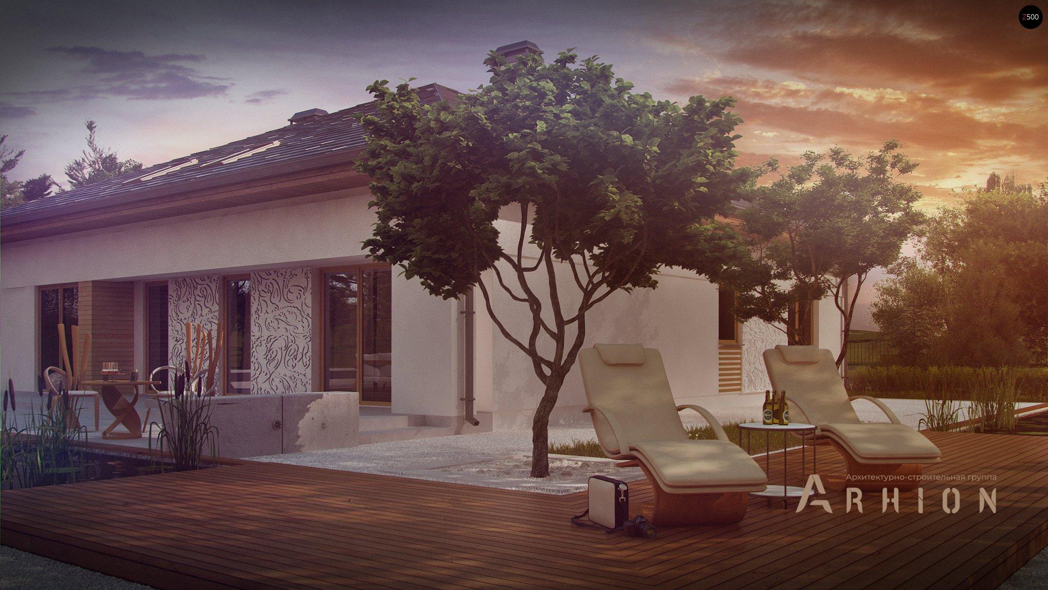 5. Проект одноэтажного дома в современном стиле с четырехскатной, Z51, площадью - 401 кв c мансардой, терассой, гаражом