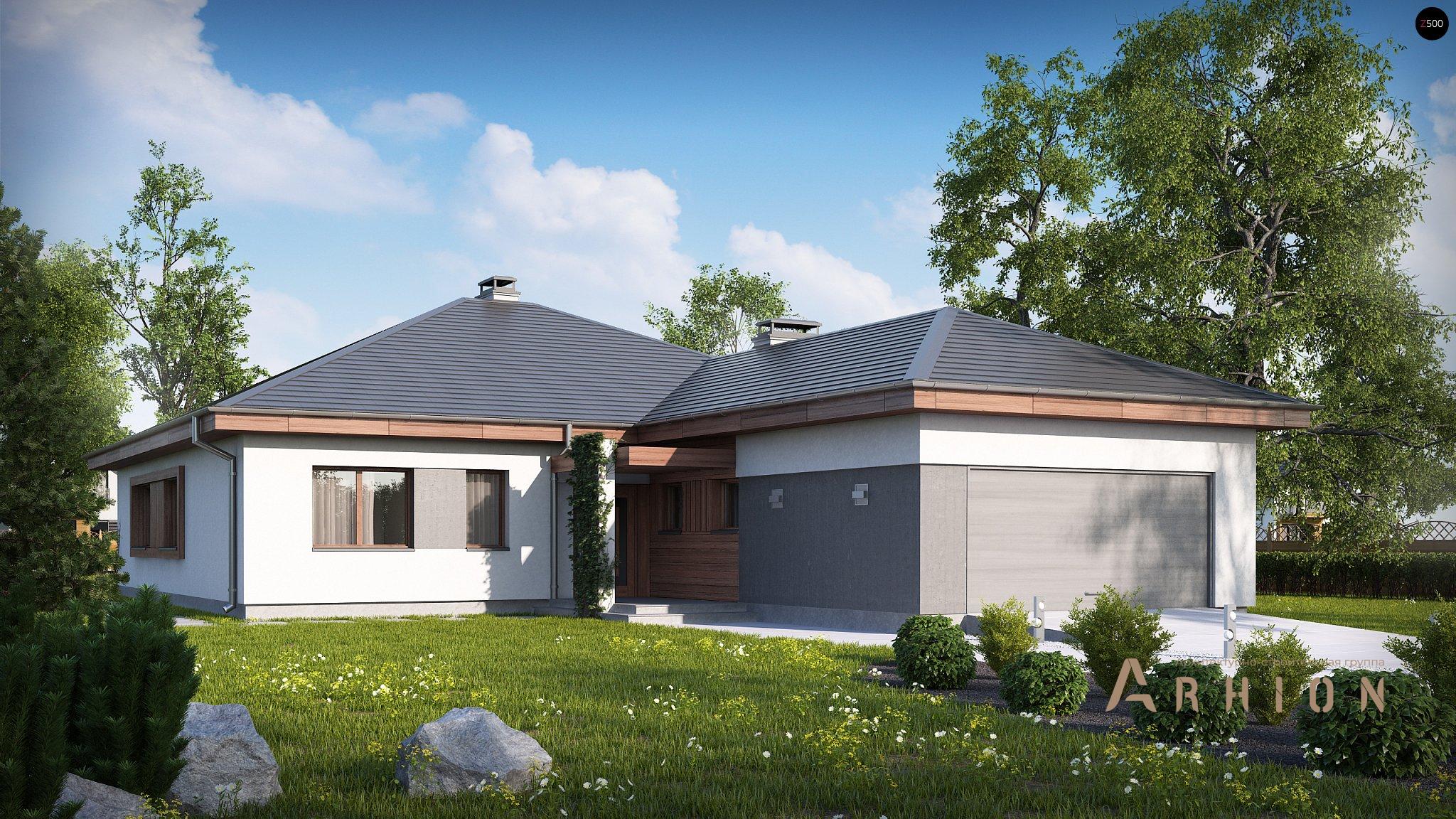 2. Проект одноэтажного дома в современном стиле с четырехскатной, Z52, площадью - 196 кв c терассой, гаражом