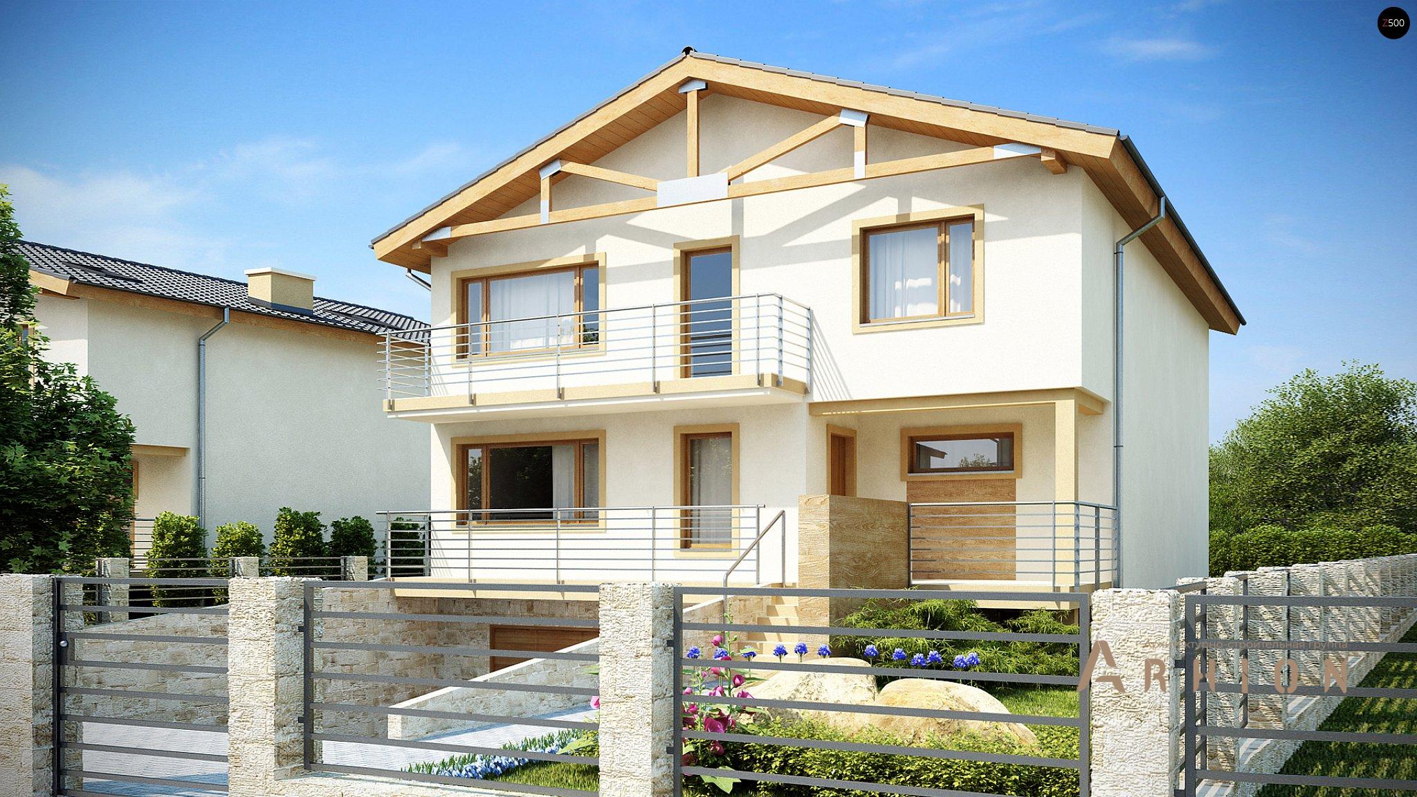 1. Проект двухэтажного дома в финском стиле с двускатной кровлей, Z53, площадью - 347 кв c цокольным этажом, балконом, гаражом