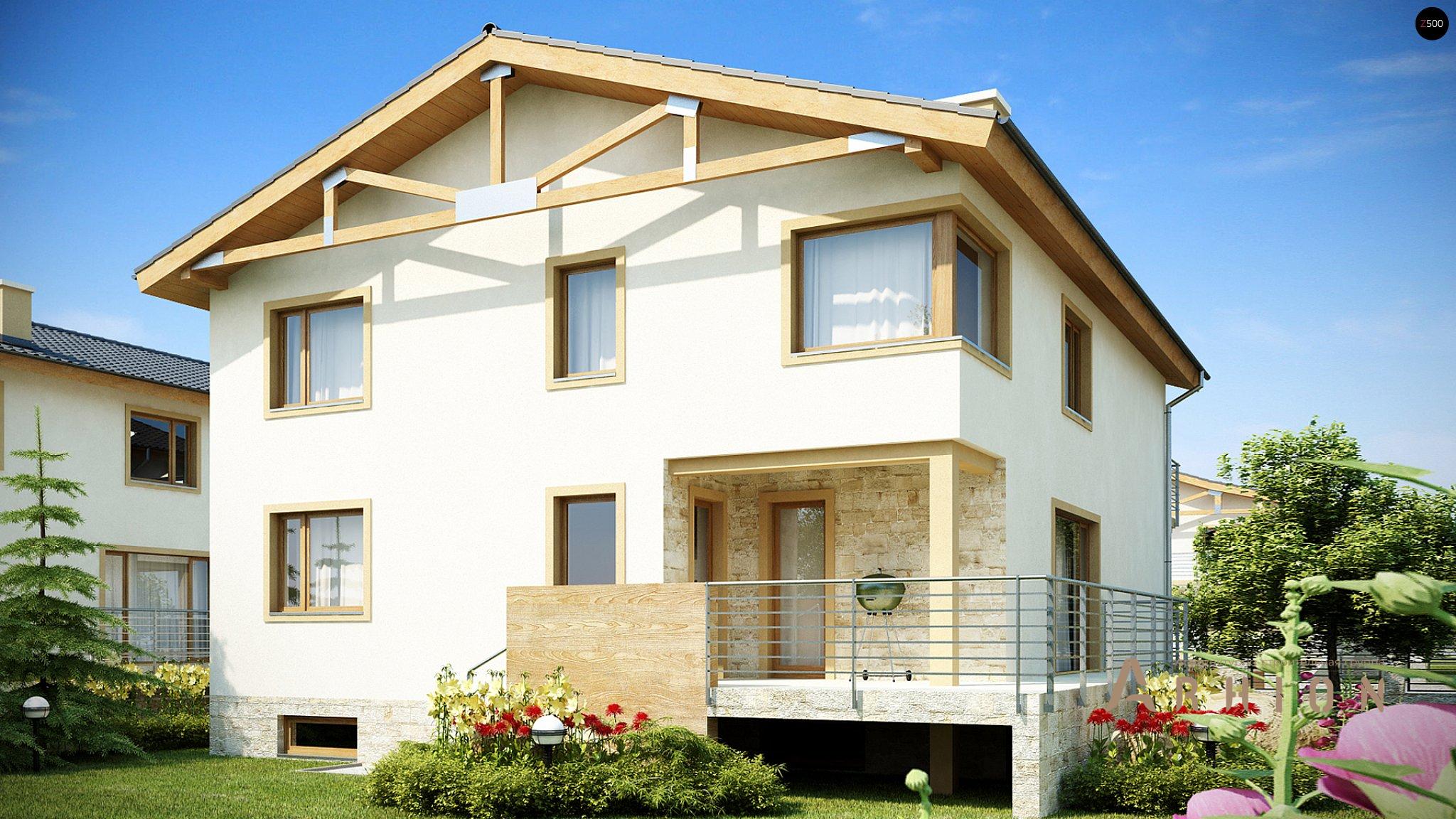 2. Проект двухэтажного дома в финском стиле с двускатной кровлей, Z53, площадью - 347 кв c цокольным этажом, балконом, гаражом