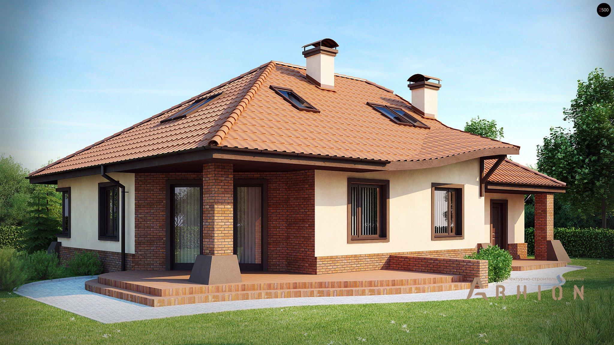 1. Проект одноэтажного дома в современном стиле с многоскатной кровлей, Z56, площадью - 217 кв c мансардой, терассой, гаражом