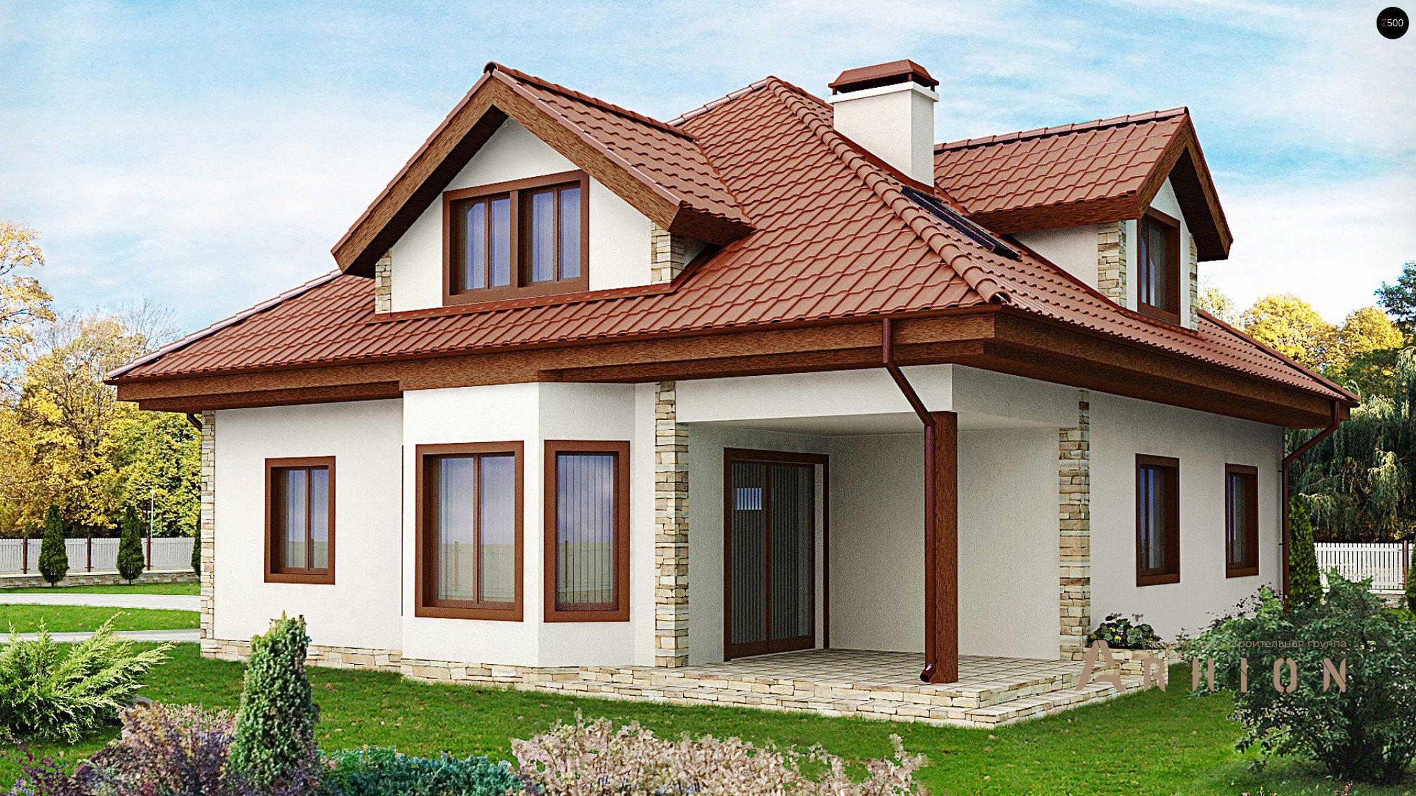 2. Проект одноэтажного дома в европейском стиле с многоскатной кровлей, Z58, площадью - 242 кв c мансардой, терассой, гаражом, эркером