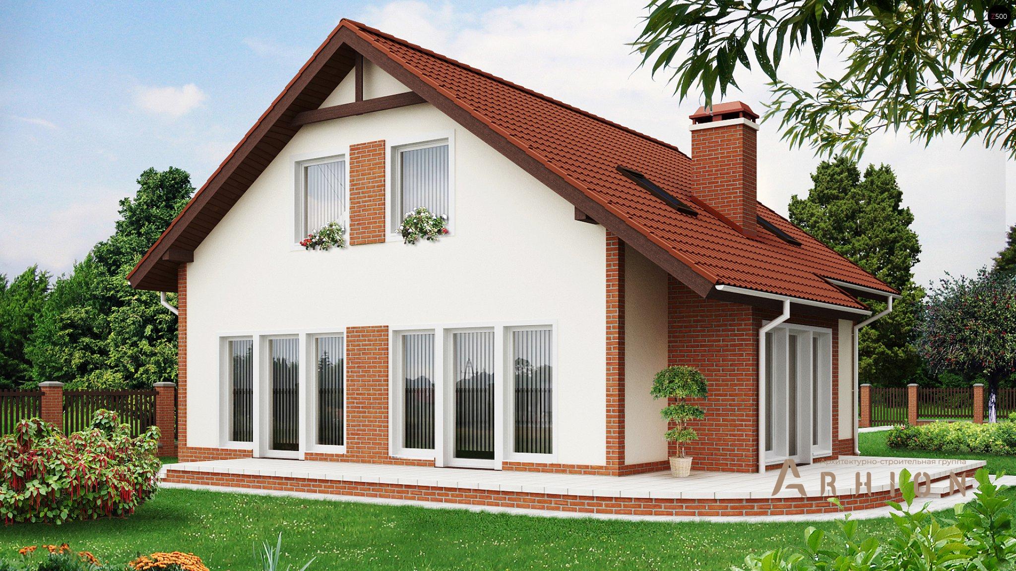 2. Проект одноэтажного дома в современном стиле с двускатной кровлей, Z63, площадью - 170 кв c мансардой, терассой, балконом, эркером