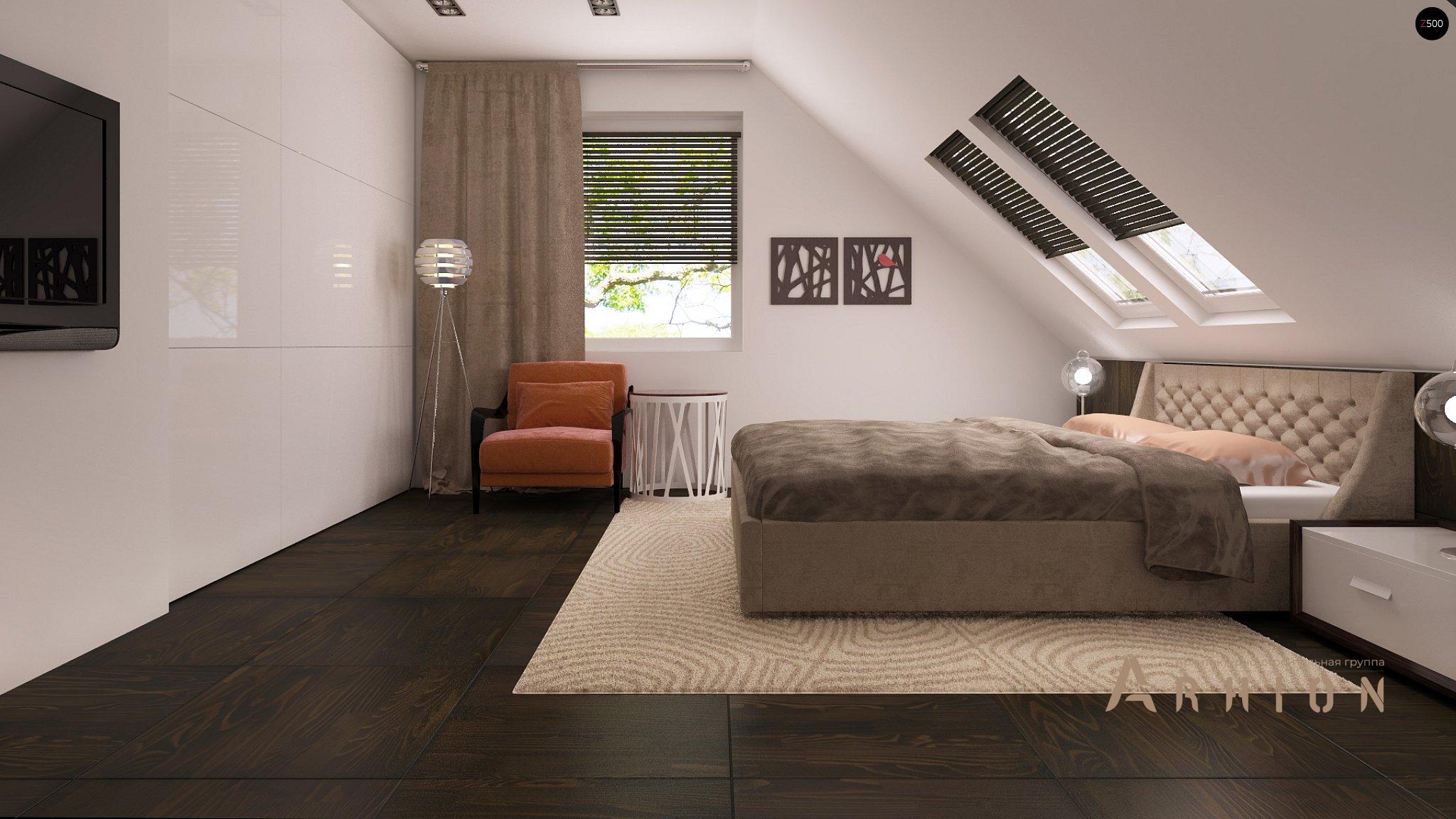 6. Проект одноэтажного дома в канадском стиле с двускатной кровлей, Z66, площадью - 154 кв c мансардой, терассой