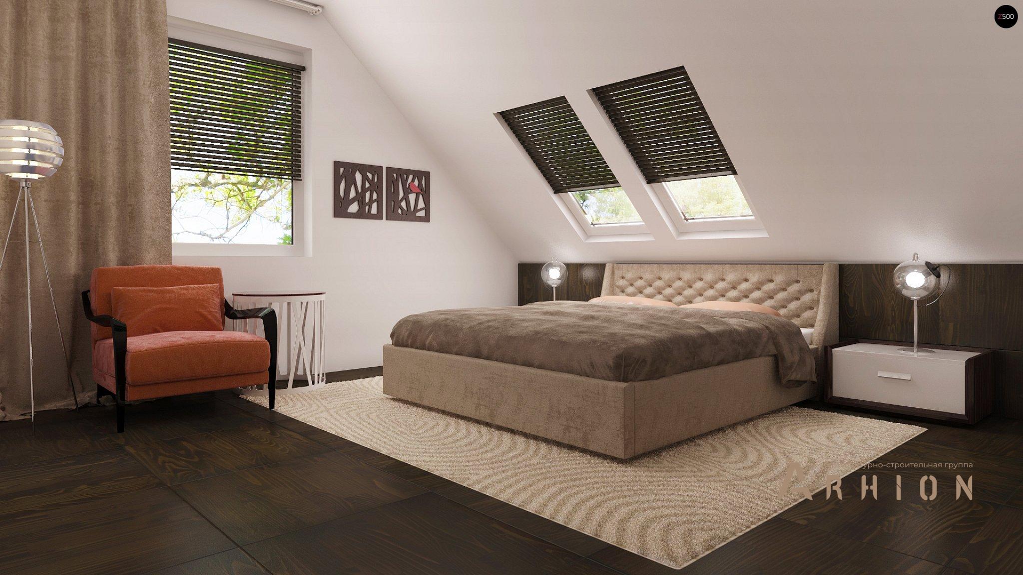 7. Проект одноэтажного дома в канадском стиле с двускатной кровлей, Z66, площадью - 154 кв c мансардой, терассой