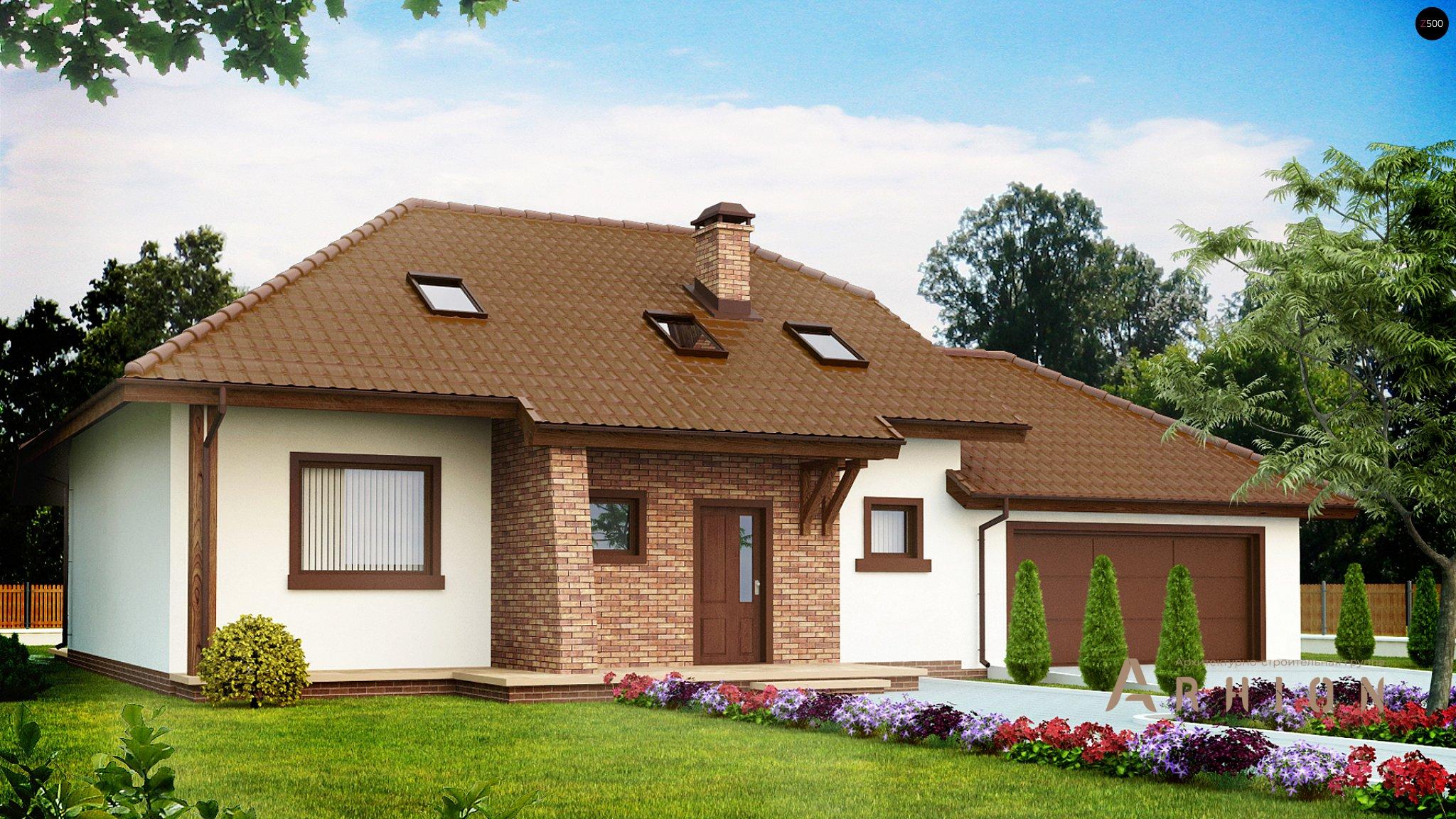 1. Проект одноэтажного дома в европейском стиле с четырехскатной, Z67, площадью - 234 кв c мансардой, терассой, гаражом