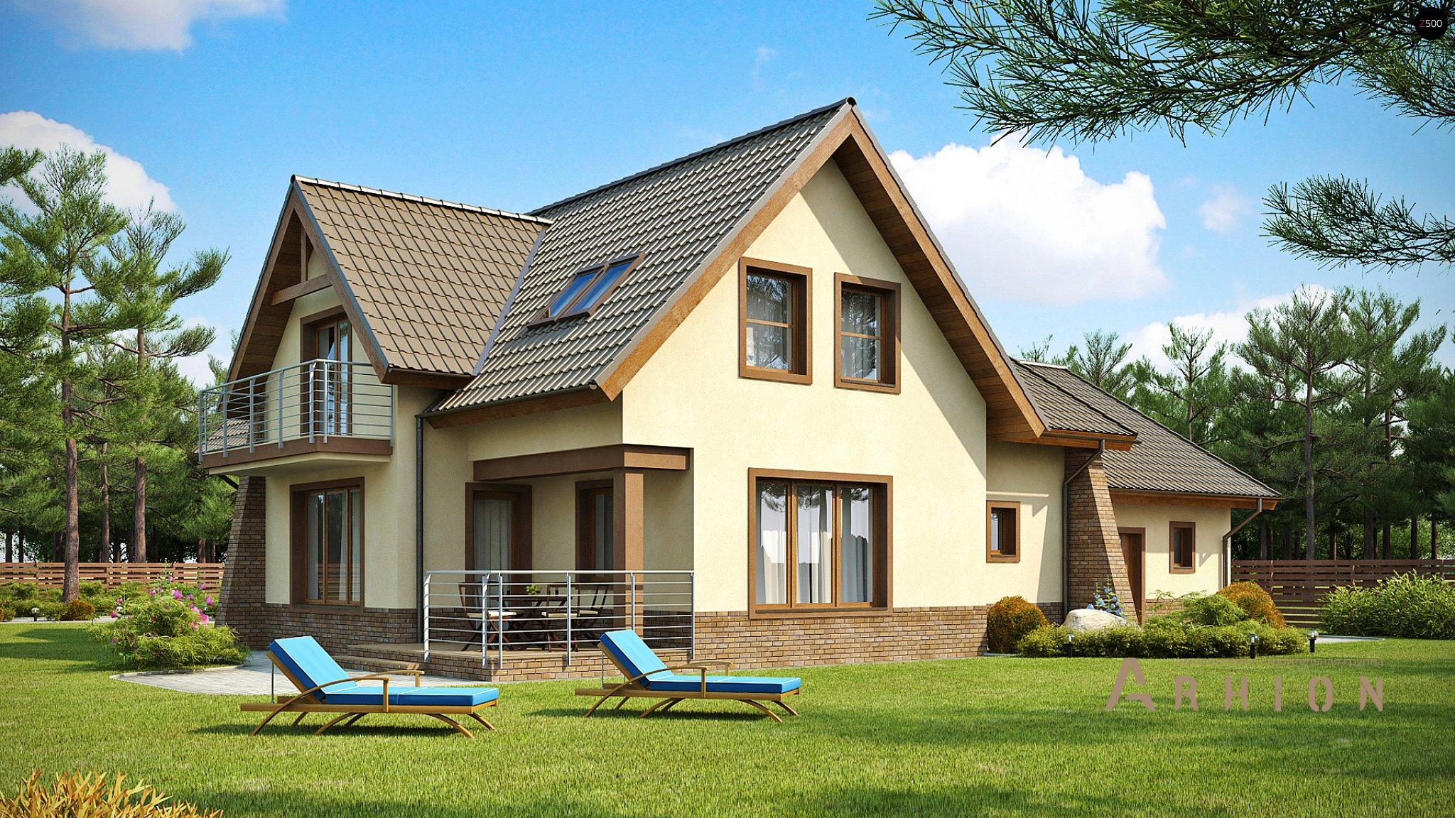 2. Проект одноэтажного дома в альпийском стиле с многоскатной кровлей, Z70, площадью - 283 кв c мансардой, терассой, балконом, гаражом, эркером