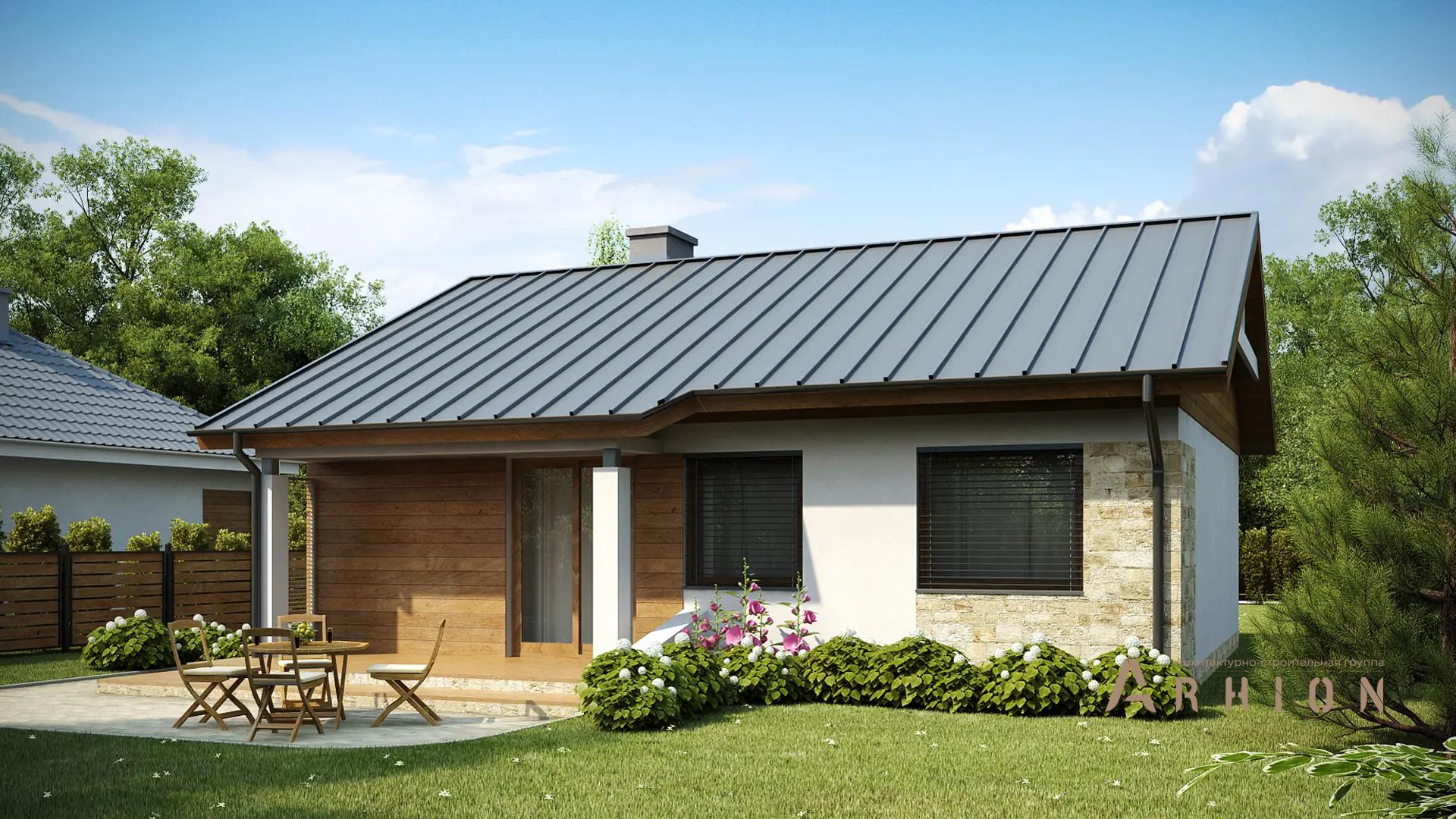 2. Проект одноэтажного дома в современном стиле с двускатной кровлей, Z78, площадью - 70 кв c терассой