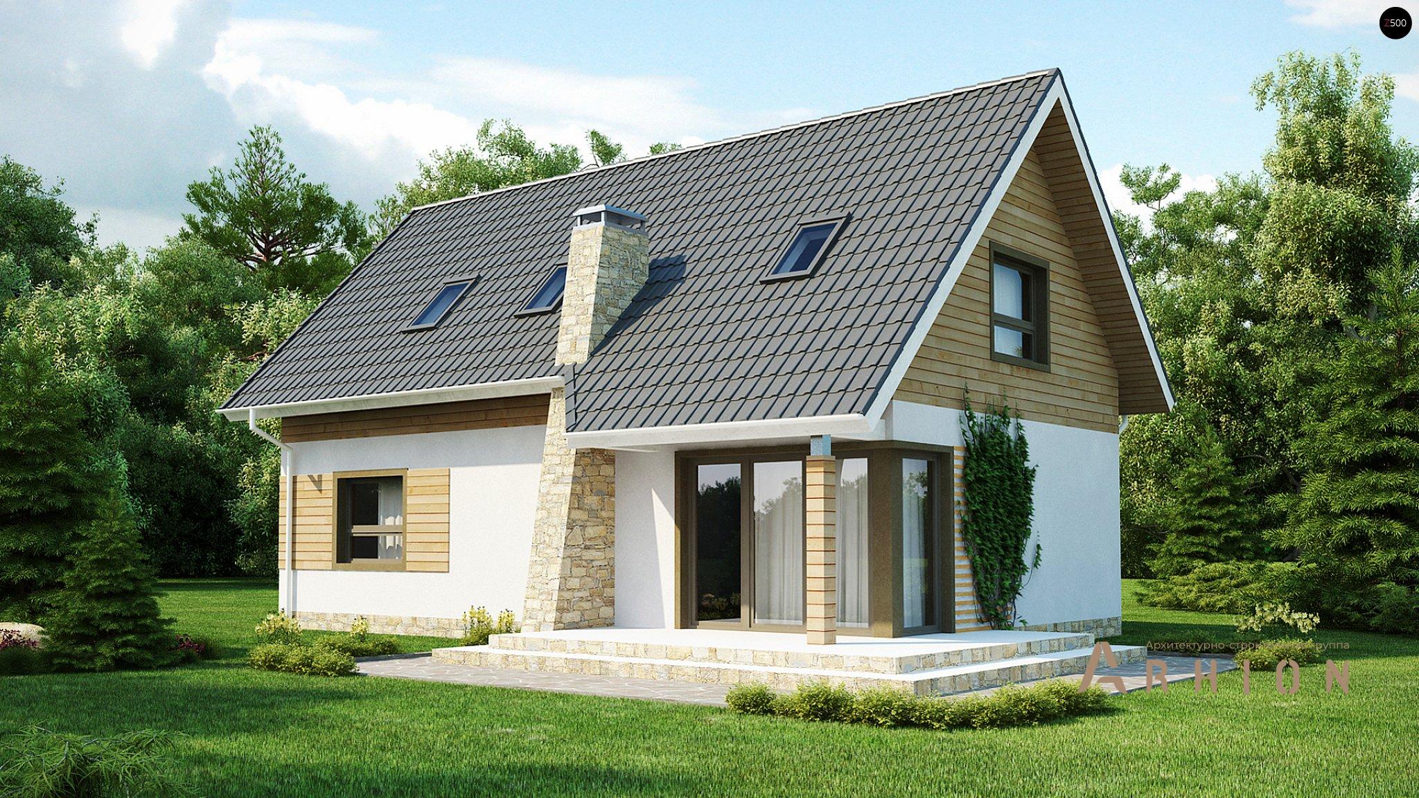 1. Проект одноэтажного дома в европейском стиле с двускатной кровлей, Z79, площадью - 139 кв c мансардой, терассой