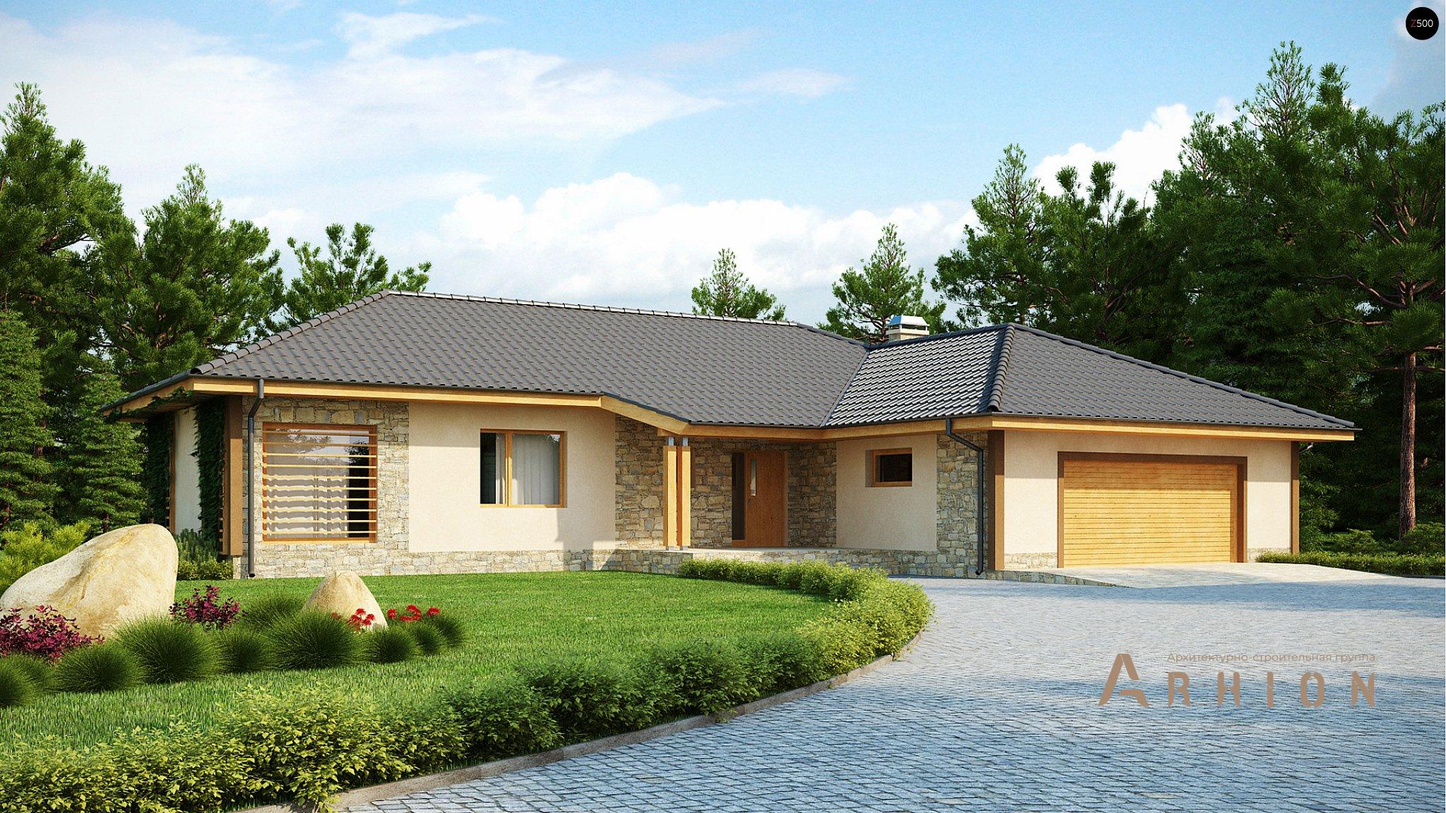 1. Проект одноэтажного дома в современном стиле с четырехскатной, Z81, площадью - 209 кв c терассой, гаражом