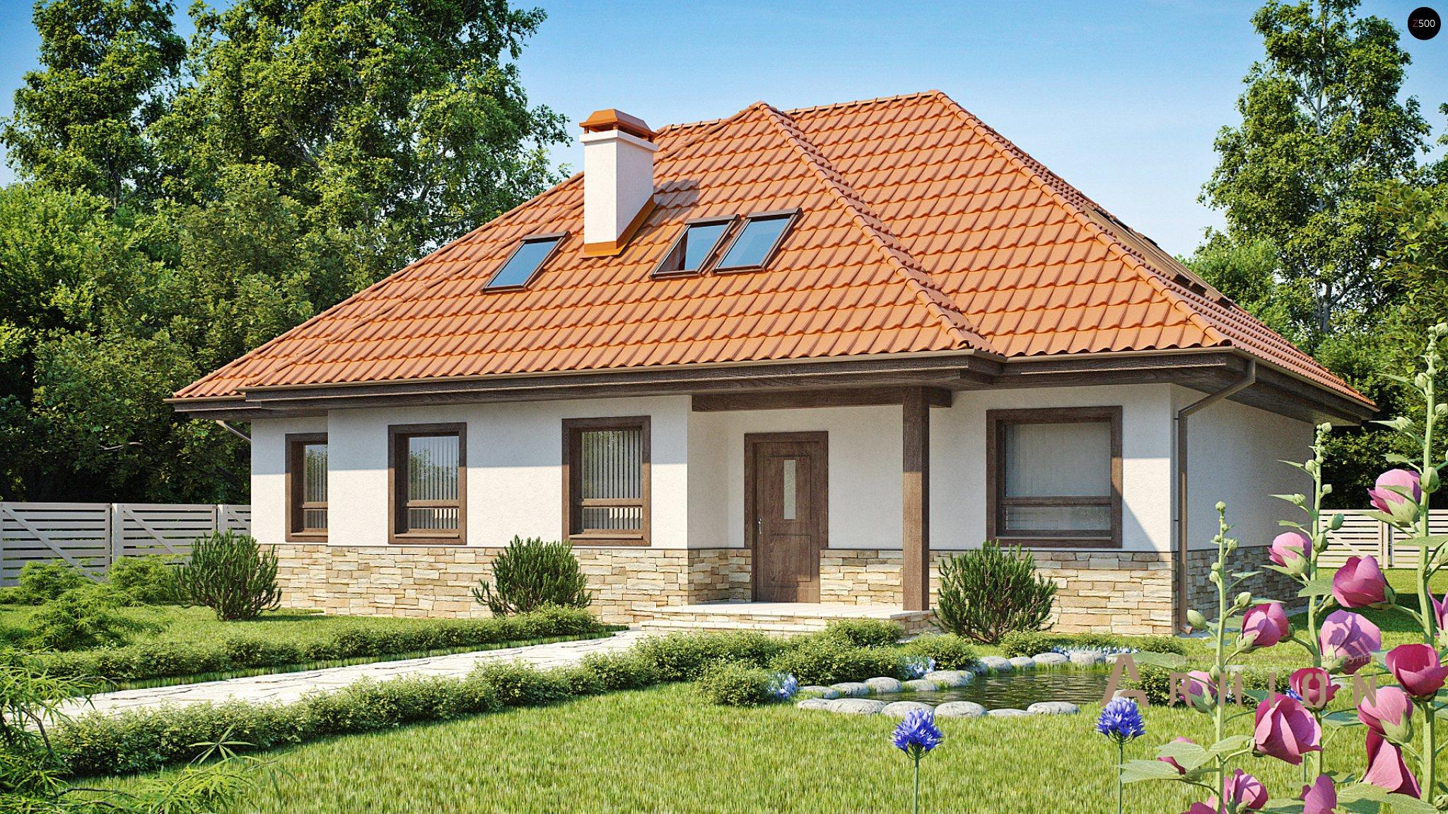 2. Проект одноэтажного дома в современном стиле с четырехскатной, Z83, площадью - 231 кв c мансардой, терассой, эркером