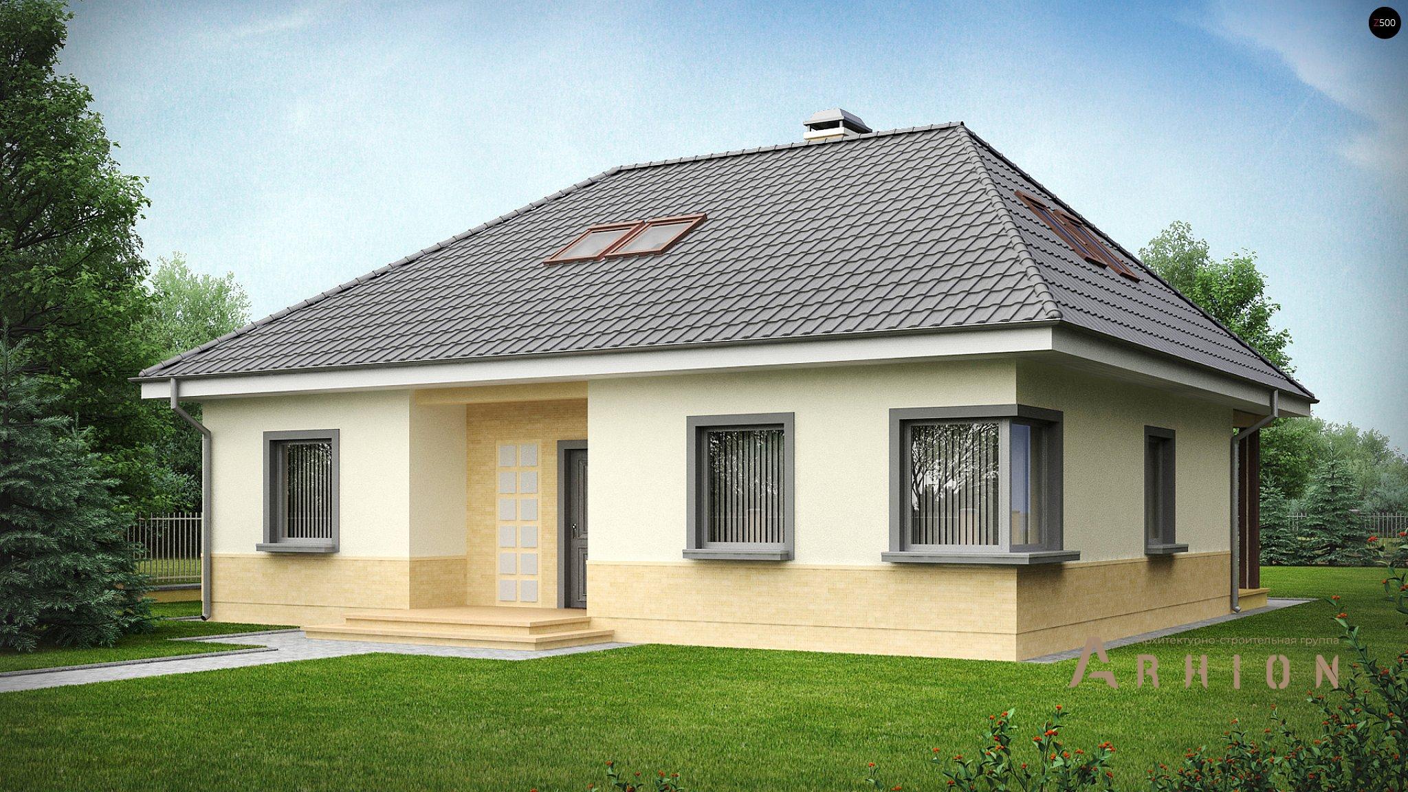 2. Проект одноэтажного дома в современном стиле с четырехскатной, Z84, площадью - 234 кв c мансардой, терассой