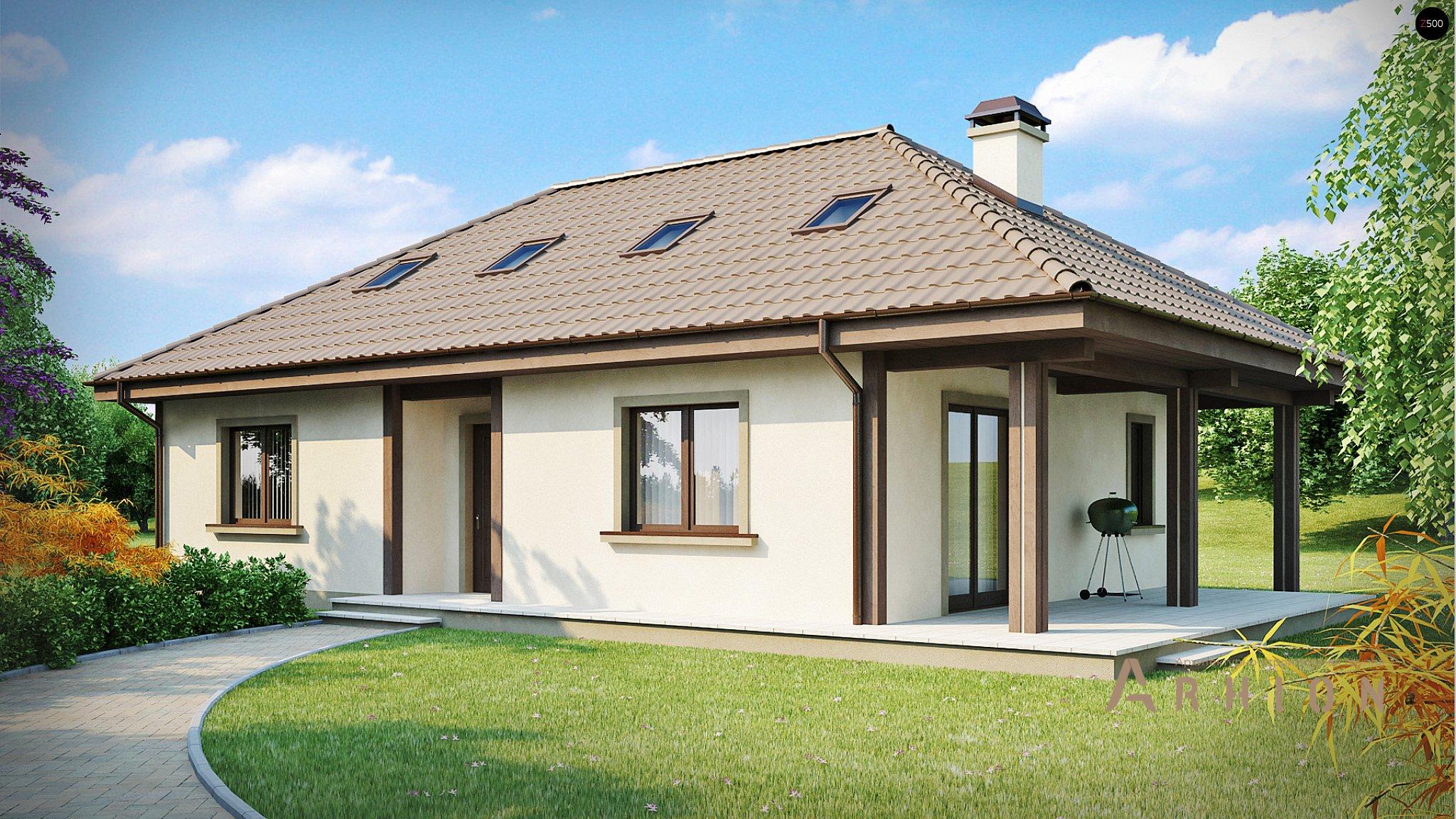 1. Проект одноэтажного дома в европейском стиле с четырехскатной, Z85, площадью - 186 кв c мансардой, терассой