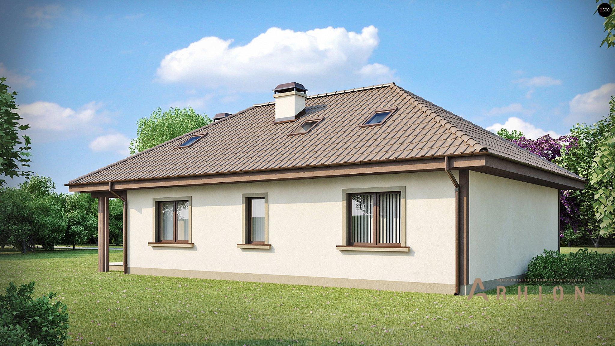 2. Проект одноэтажного дома в европейском стиле с четырехскатной, Z85, площадью - 186 кв c мансардой, терассой