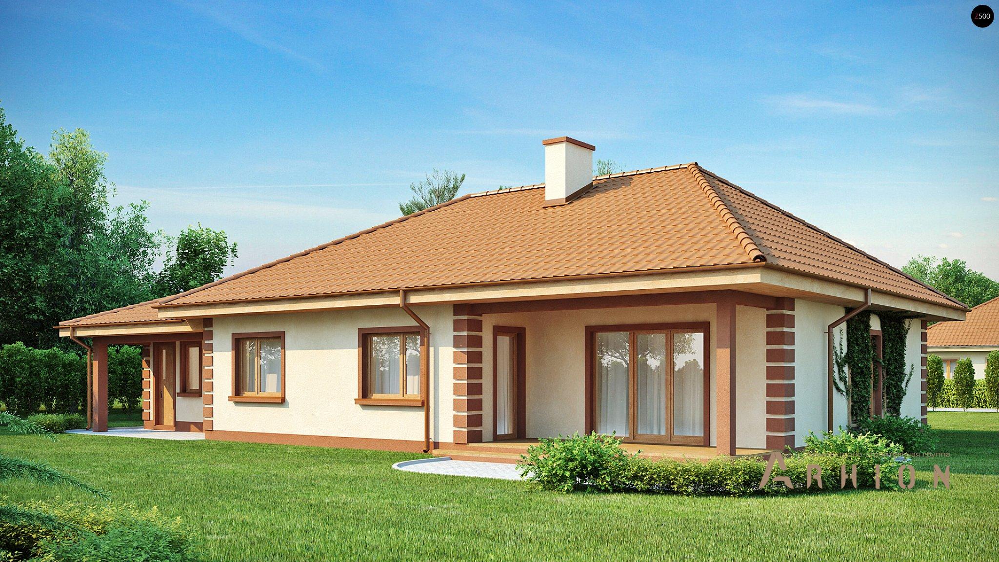 2. Проект одноэтажного дома в современном стиле с четырехскатной, Z86, площадью - 186 кв c терассой, гаражом