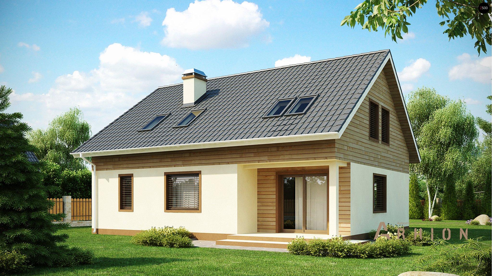 2. Проект одноэтажного дома в современном стиле с двускатной кровлей, Z88, площадью - 197 кв c мансардой, терассой, гаражом