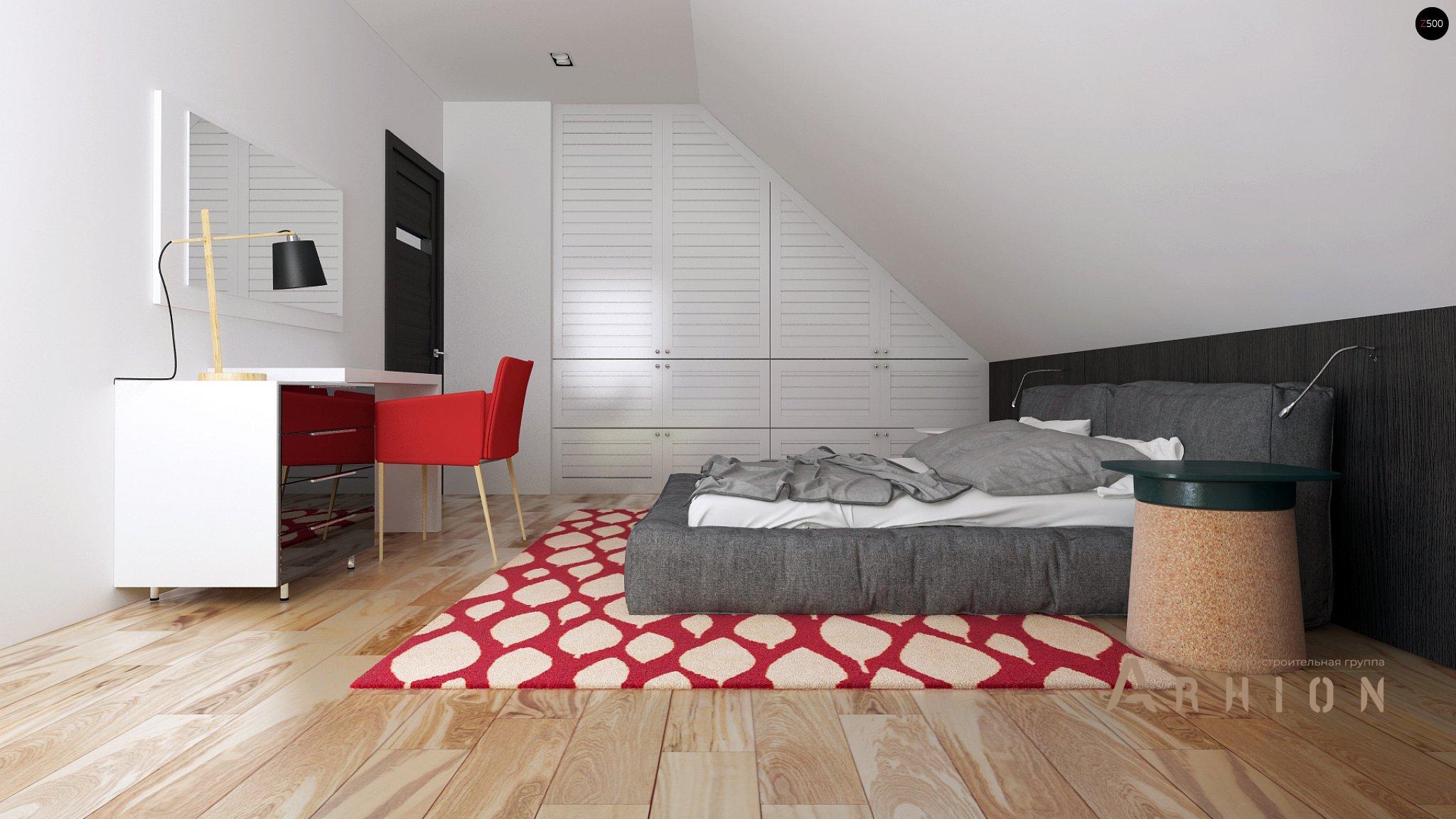 6. Проект одноэтажного дома в европейском стиле с двускатной кровлей, Z89, площадью - 139 кв c мансардой, терассой, балконом, эркером