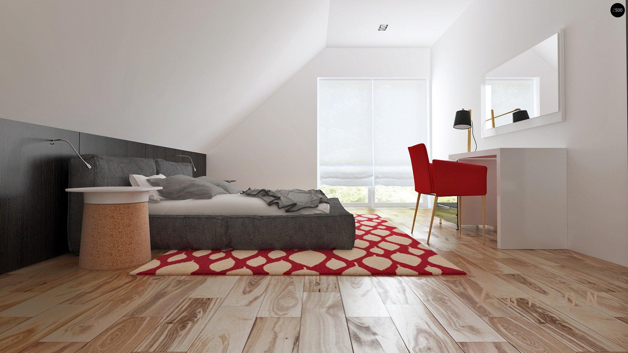 7. Проект одноэтажного дома в европейском стиле с двускатной кровлей, Z89, площадью - 139 кв c мансардой, терассой, балконом, эркером