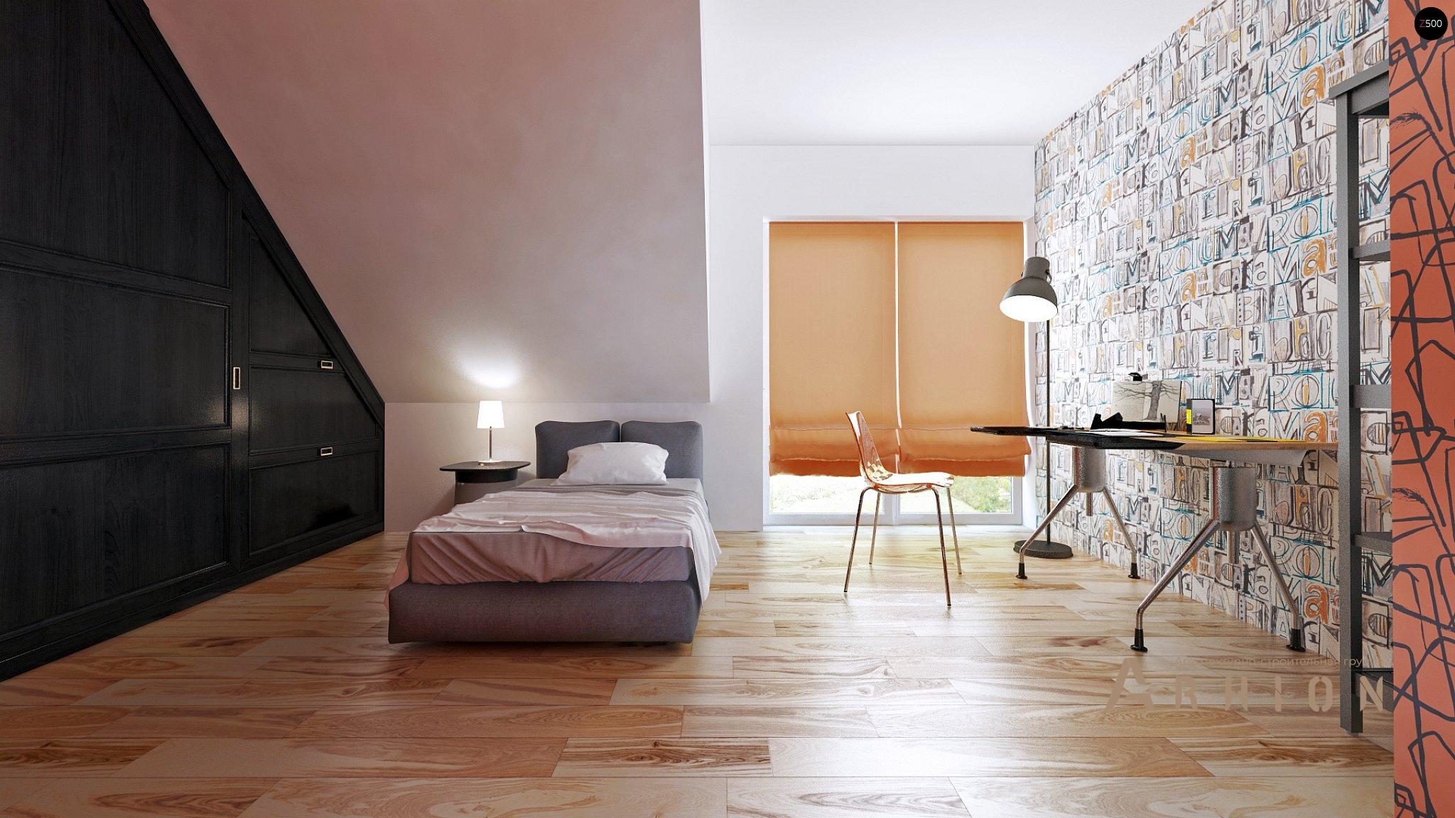 10. Проект одноэтажного дома в европейском стиле с двускатной кровлей, Z89, площадью - 139 кв c мансардой, терассой, балконом, эркером