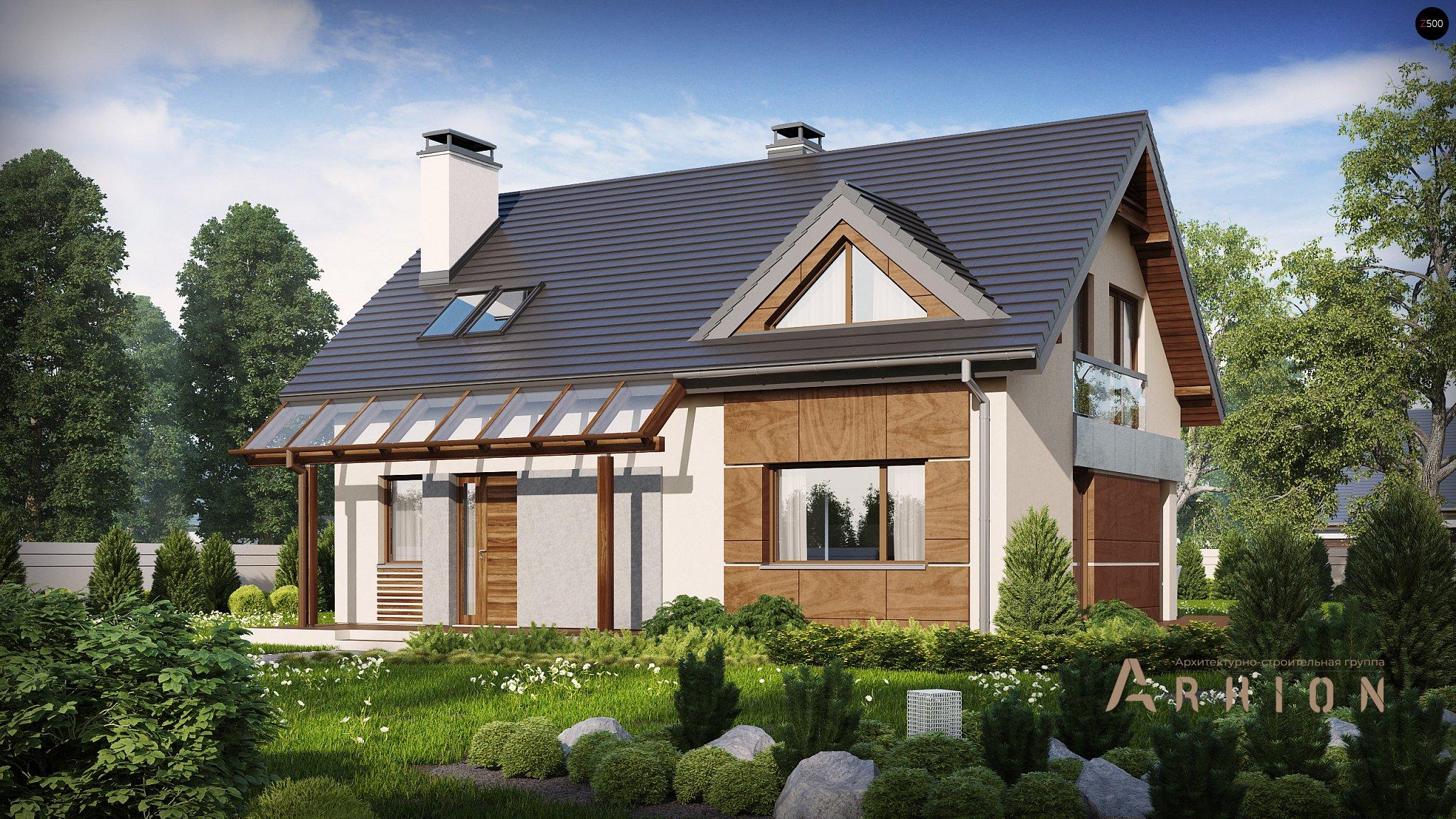 12. Проект одноэтажного дома в европейском стиле с двускатной кровлей, Z89, площадью - 139 кв c мансардой, терассой, балконом, эркером