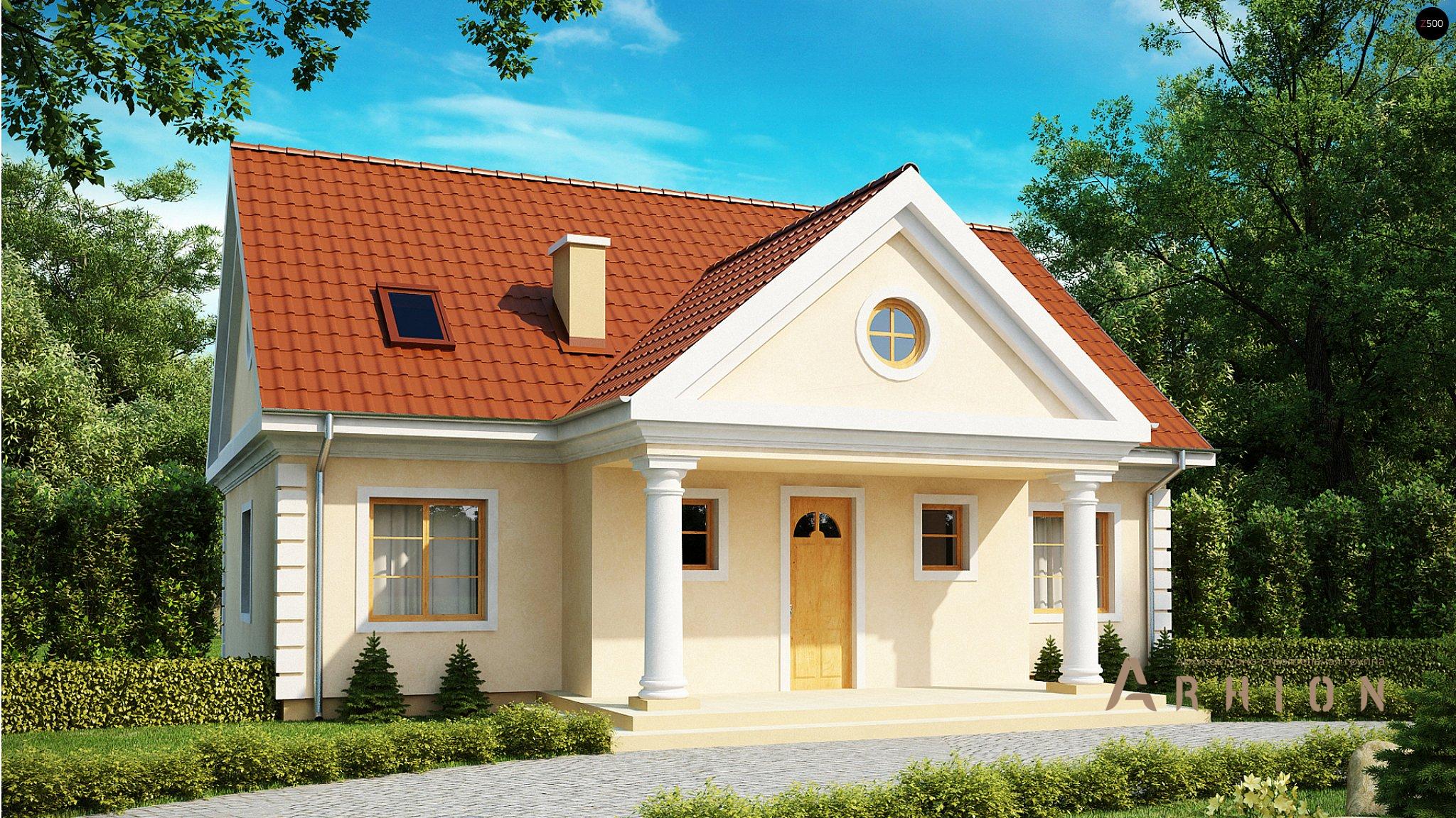 2. Проект одноэтажного дома в европейском стиле с двускатной кровлей, Z9, площадью - 185 кв c мансардой, терассой, эркером