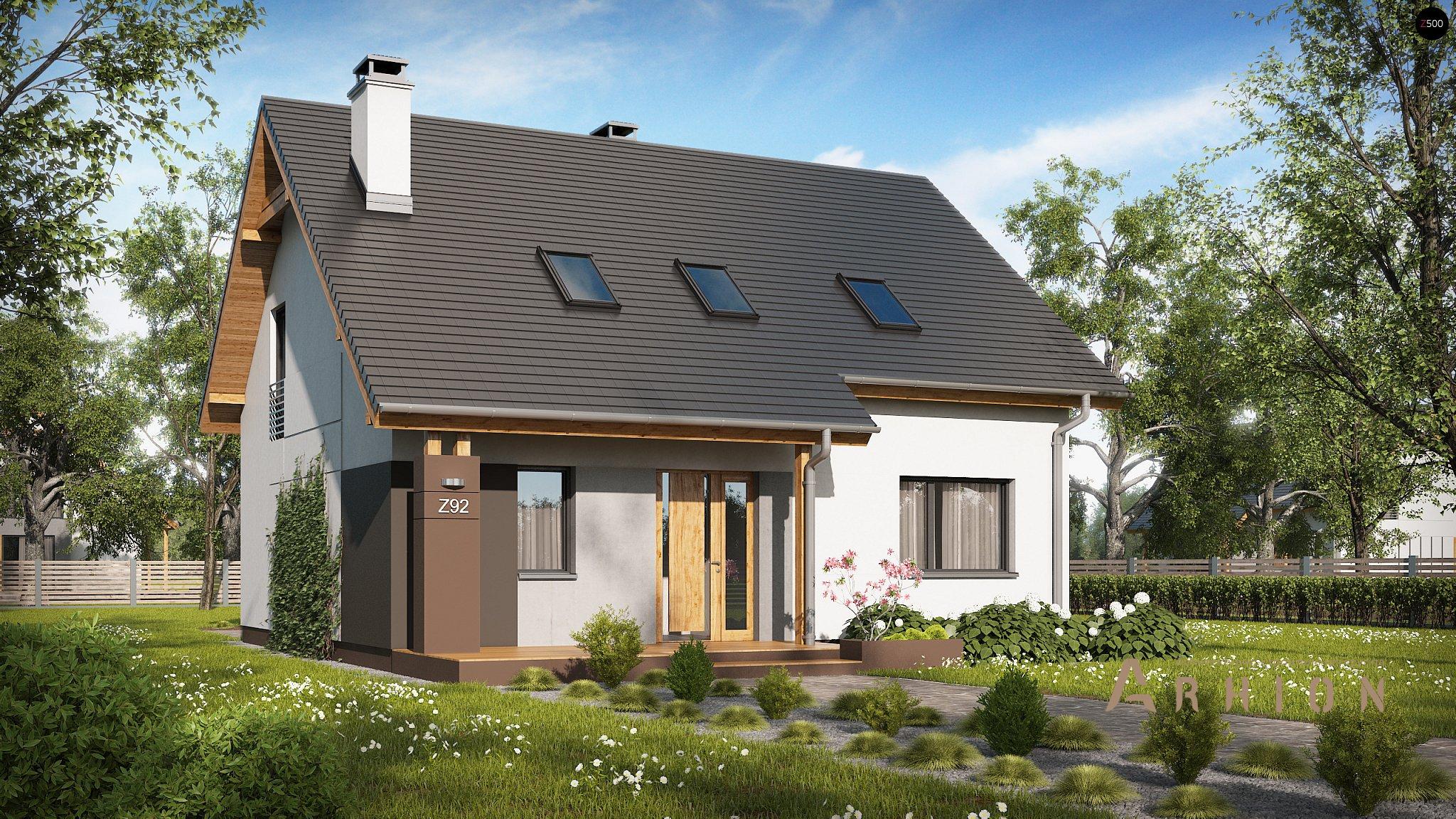 1. Проект одноэтажного дома в канадском стиле с двускатной кровлей, Z92, площадью - 147 кв c мансардой, терассой, балконом