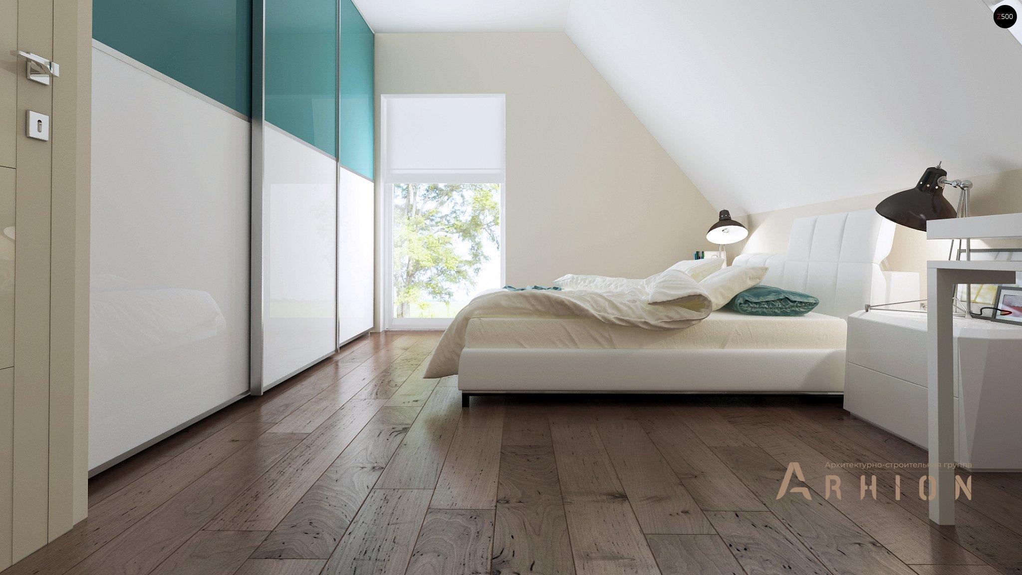 8. Проект одноэтажного дома в канадском стиле с двускатной кровлей, Z92, площадью - 147 кв c мансардой, терассой, балконом