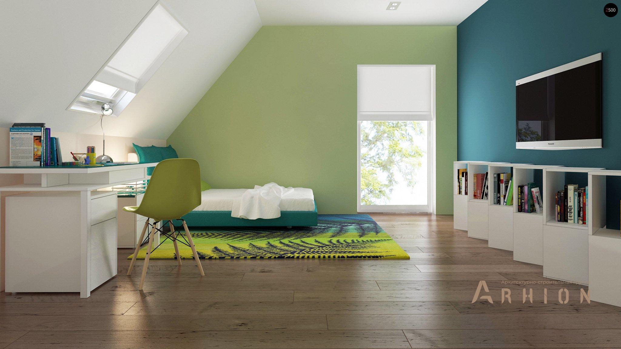 12. Проект одноэтажного дома в канадском стиле с двускатной кровлей, Z92, площадью - 147 кв c мансардой, терассой, балконом