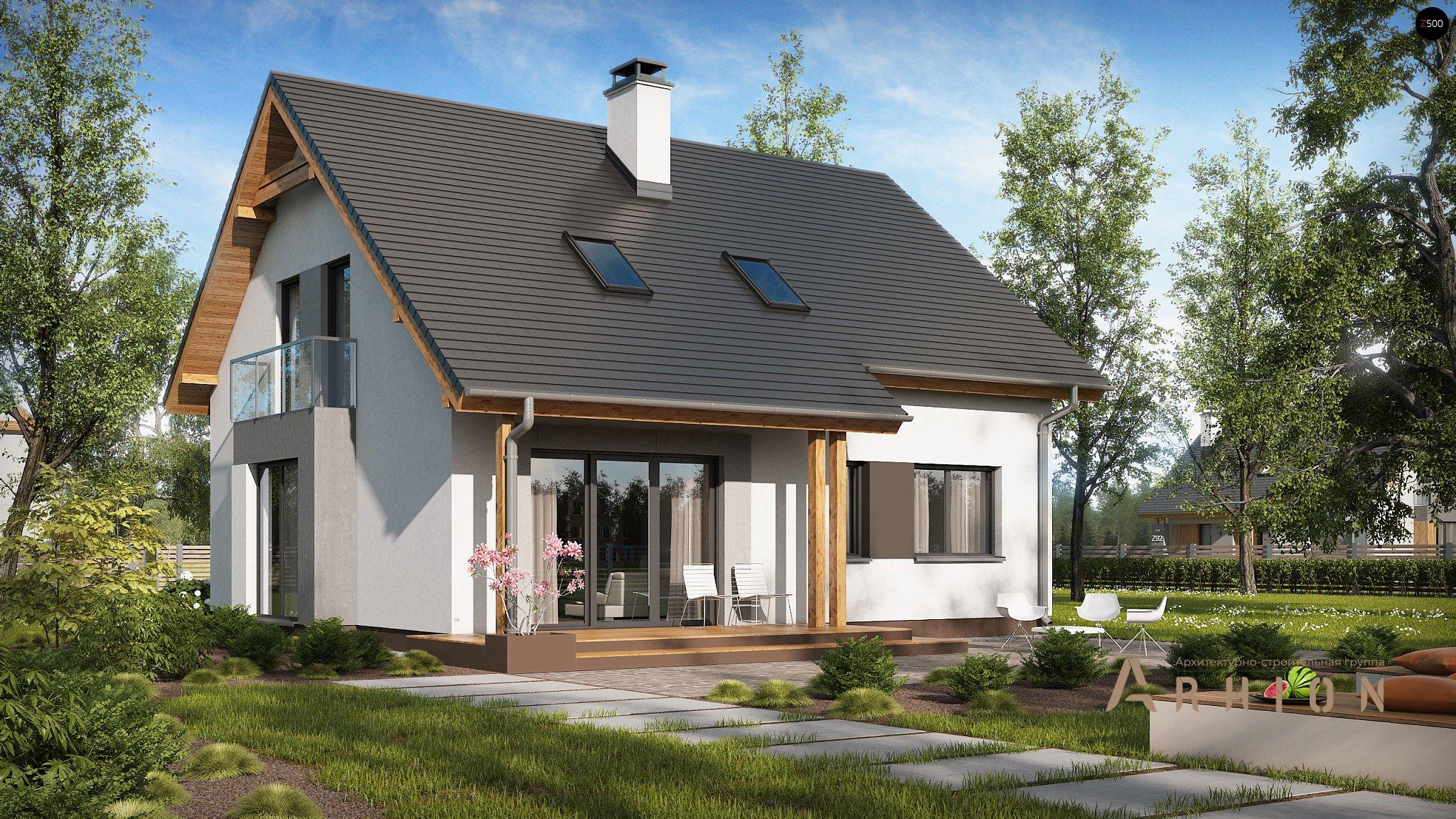 13. Проект одноэтажного дома в канадском стиле с двускатной кровлей, Z92, площадью - 147 кв c мансардой, терассой, балконом