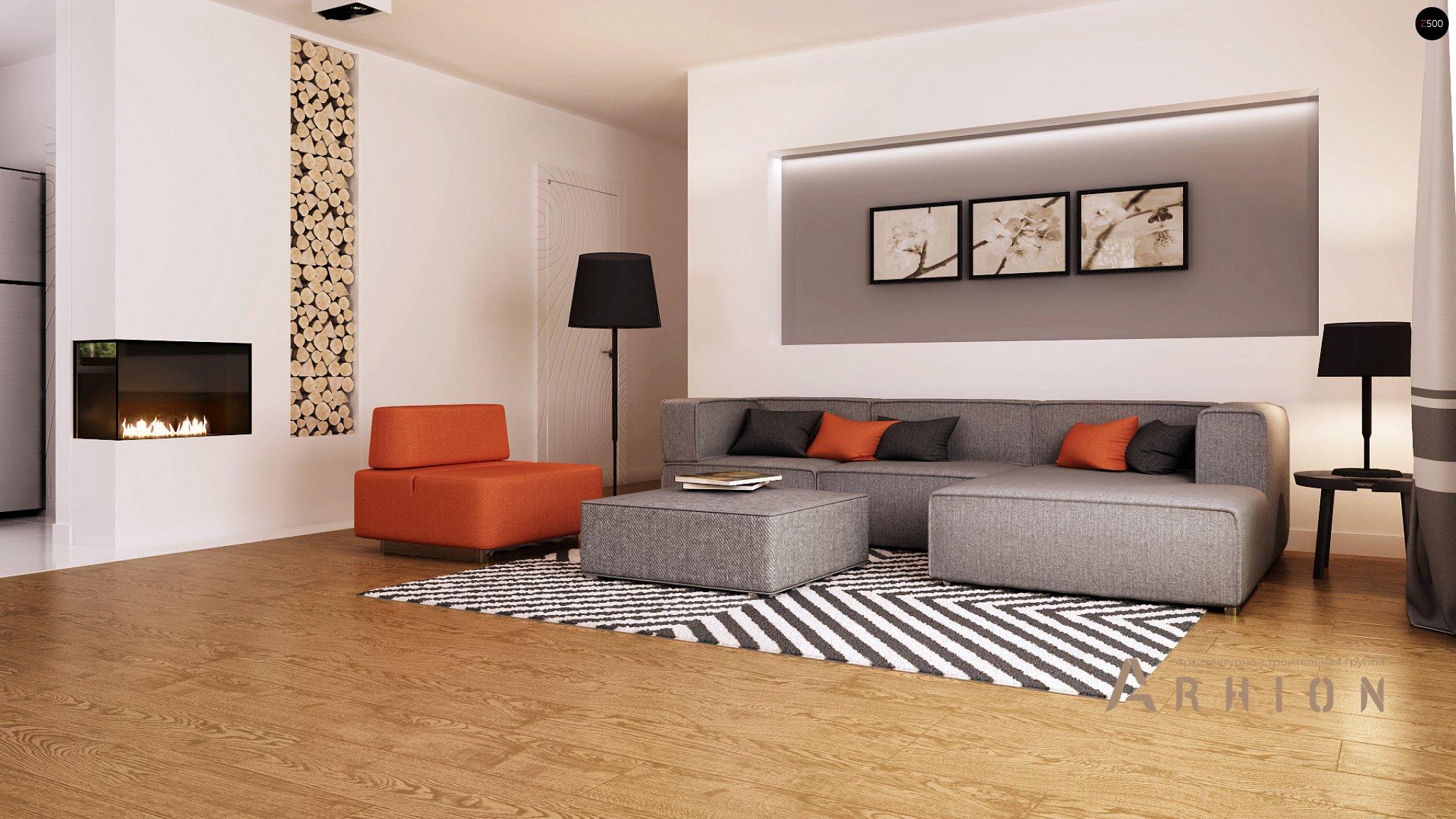 3. Проект одноэтажного дома в европейском стиле с двускатной кровлей, Z93, площадью - 102 кв c терассой, эркером