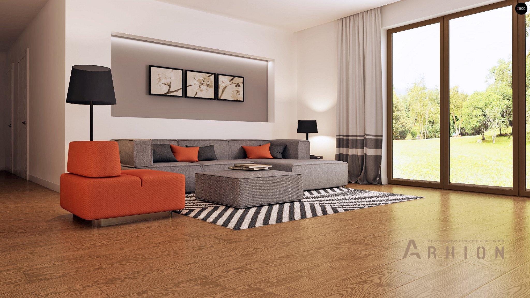 4. Проект одноэтажного дома в европейском стиле с двускатной кровлей, Z93, площадью - 102 кв c терассой, эркером