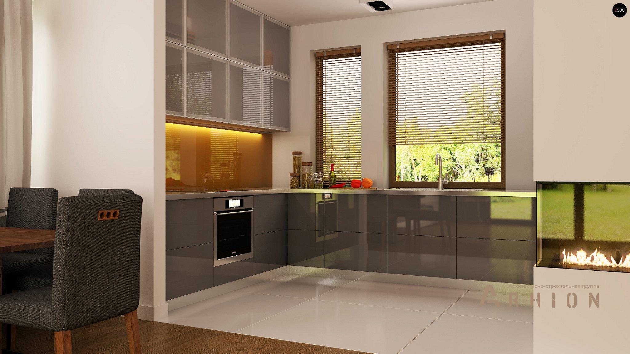 6. Проект одноэтажного дома в европейском стиле с двускатной кровлей, Z93, площадью - 102 кв c терассой, эркером