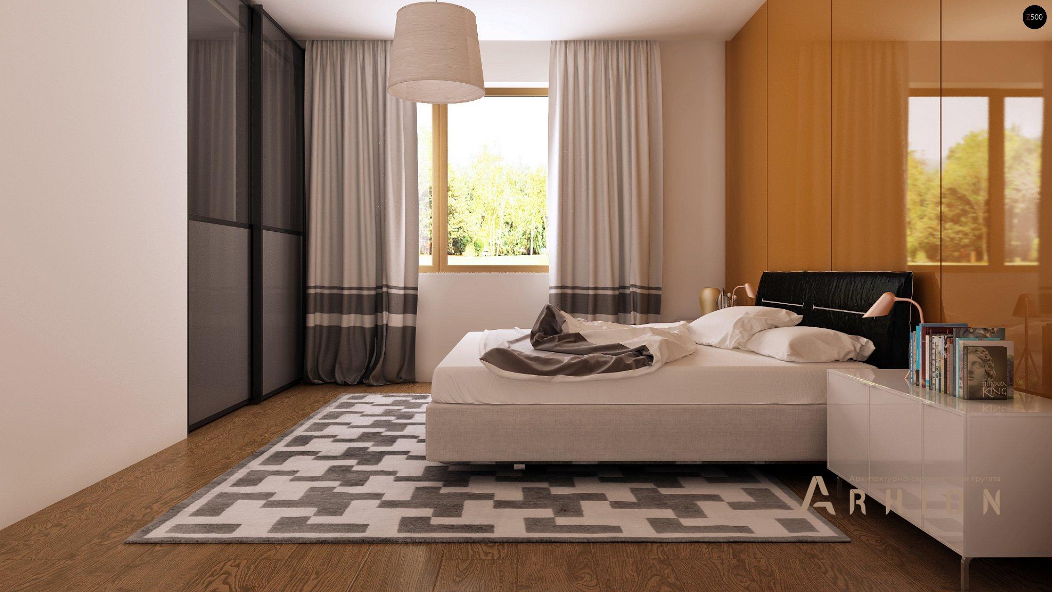 7. Проект одноэтажного дома в европейском стиле с двускатной кровлей, Z93, площадью - 102 кв c терассой, эркером