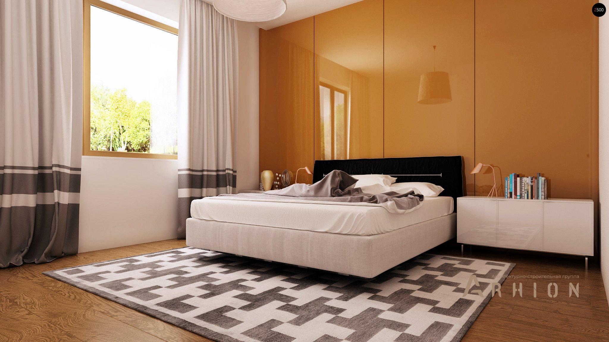 8. Проект одноэтажного дома в европейском стиле с двускатной кровлей, Z93, площадью - 102 кв c терассой, эркером