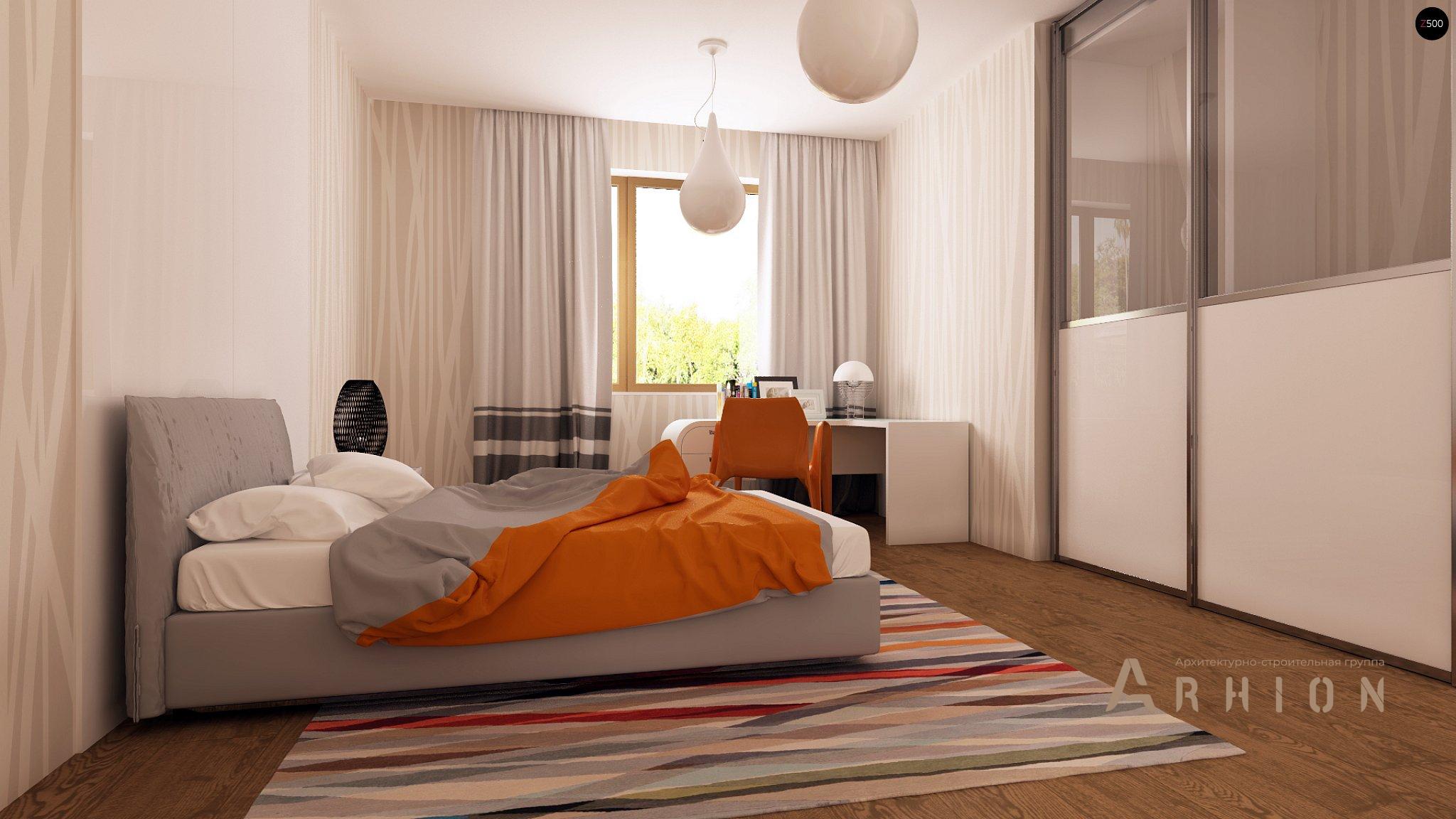 11. Проект одноэтажного дома в европейском стиле с двускатной кровлей, Z93, площадью - 102 кв c терассой, эркером