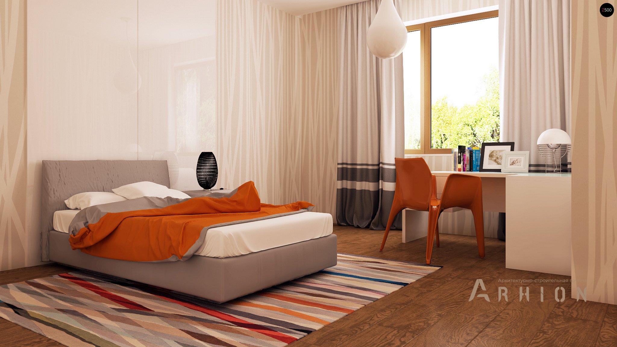 12. Проект одноэтажного дома в европейском стиле с двускатной кровлей, Z93, площадью - 102 кв c терассой, эркером