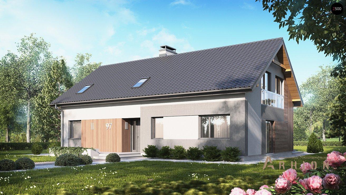 1. Проект одноэтажного дома в современном стиле с двускатной кровлей, Z97, площадью - 232 кв c мансардой, терассой