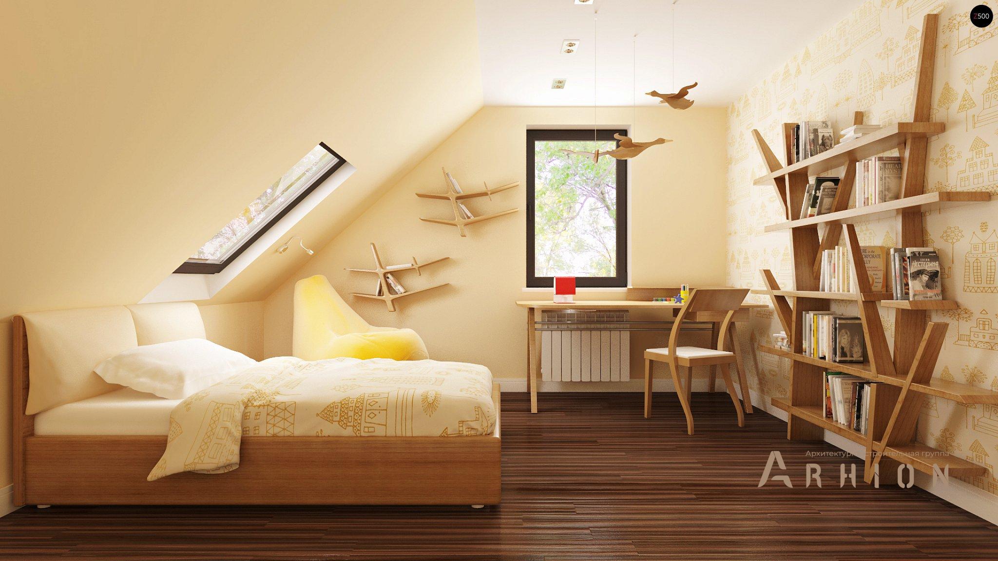 8. Проект одноэтажного дома в европейском стиле с двускатной кровлей, Z99, площадью - 127 кв c мансардой, терассой, балконом, эркером