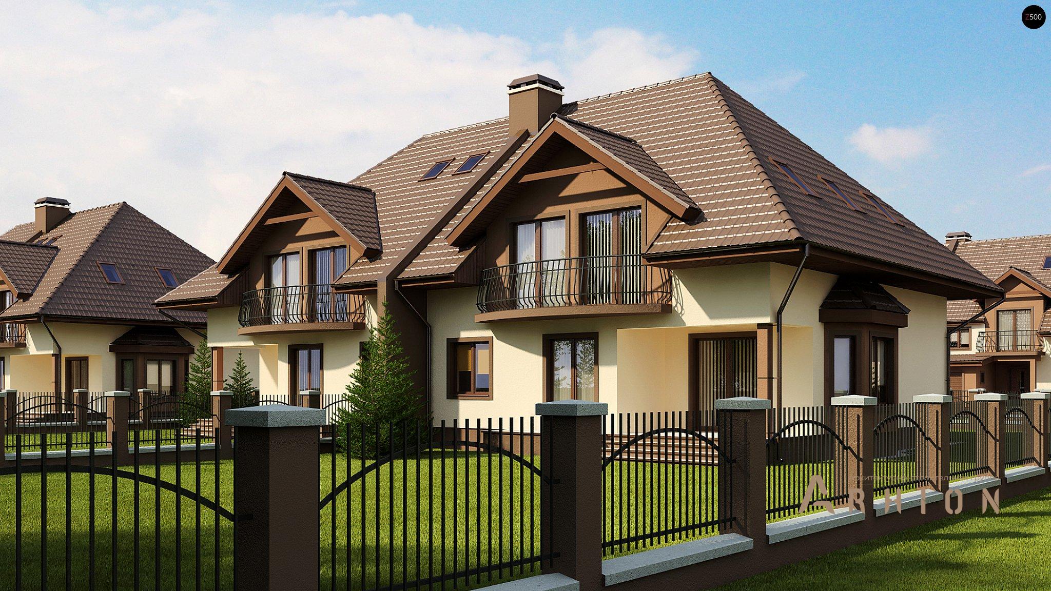 2. Проект одноэтажного дома в современном стиле с четырехскатной, Zb1, площадью - 417 кв c мансардой, балконом, гаражом, эркером