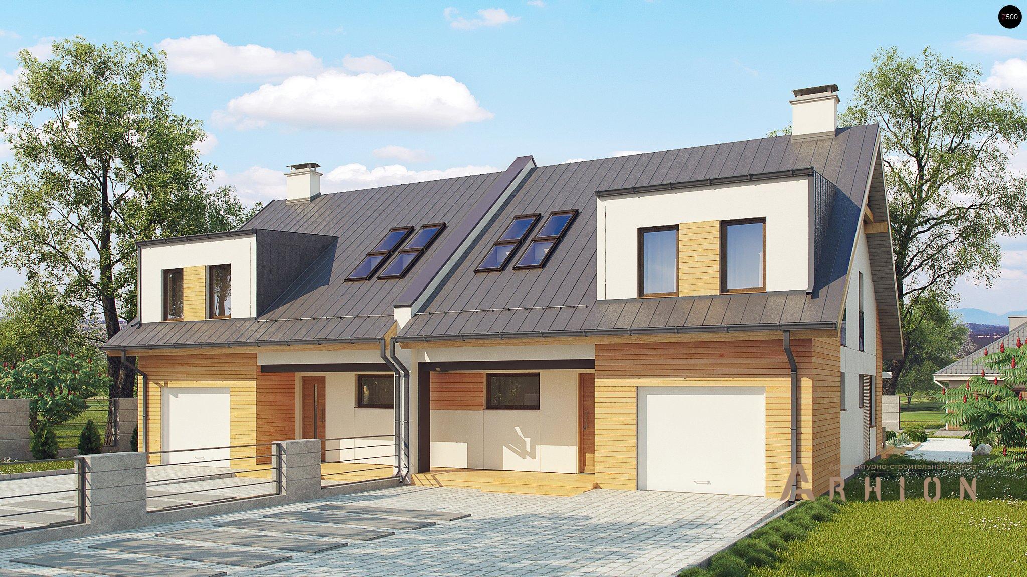 1. Проект одноэтажного дома в современном стиле с двускатной кровлей, Zb11, площадью - 368 кв c мансардой, терассой, балконом, гаражом