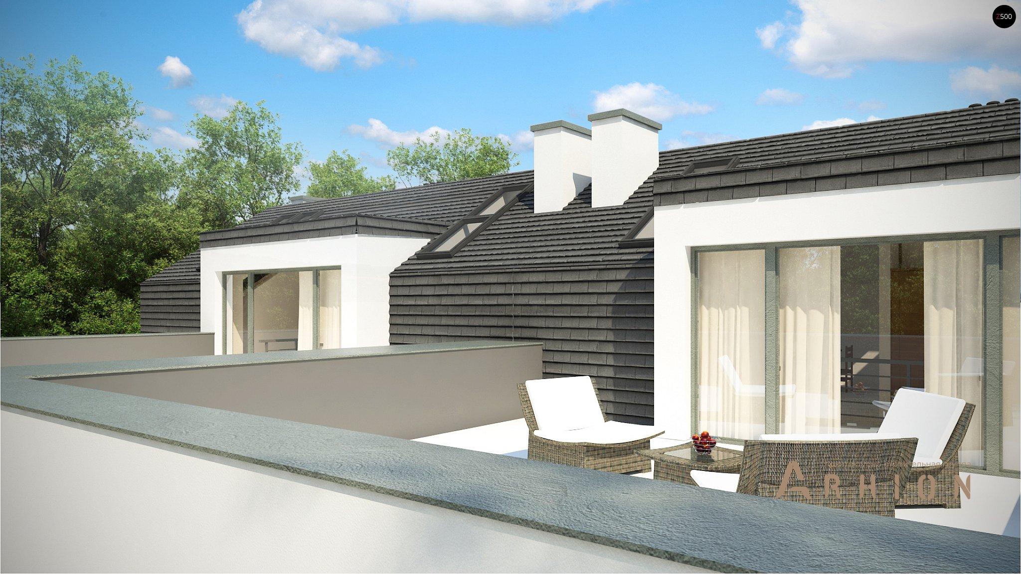 2. Проект одноэтажного дома в современном стиле с плоской кровлей , Zb17, площадью - 182 кв c мансардой, терассой, гаражом